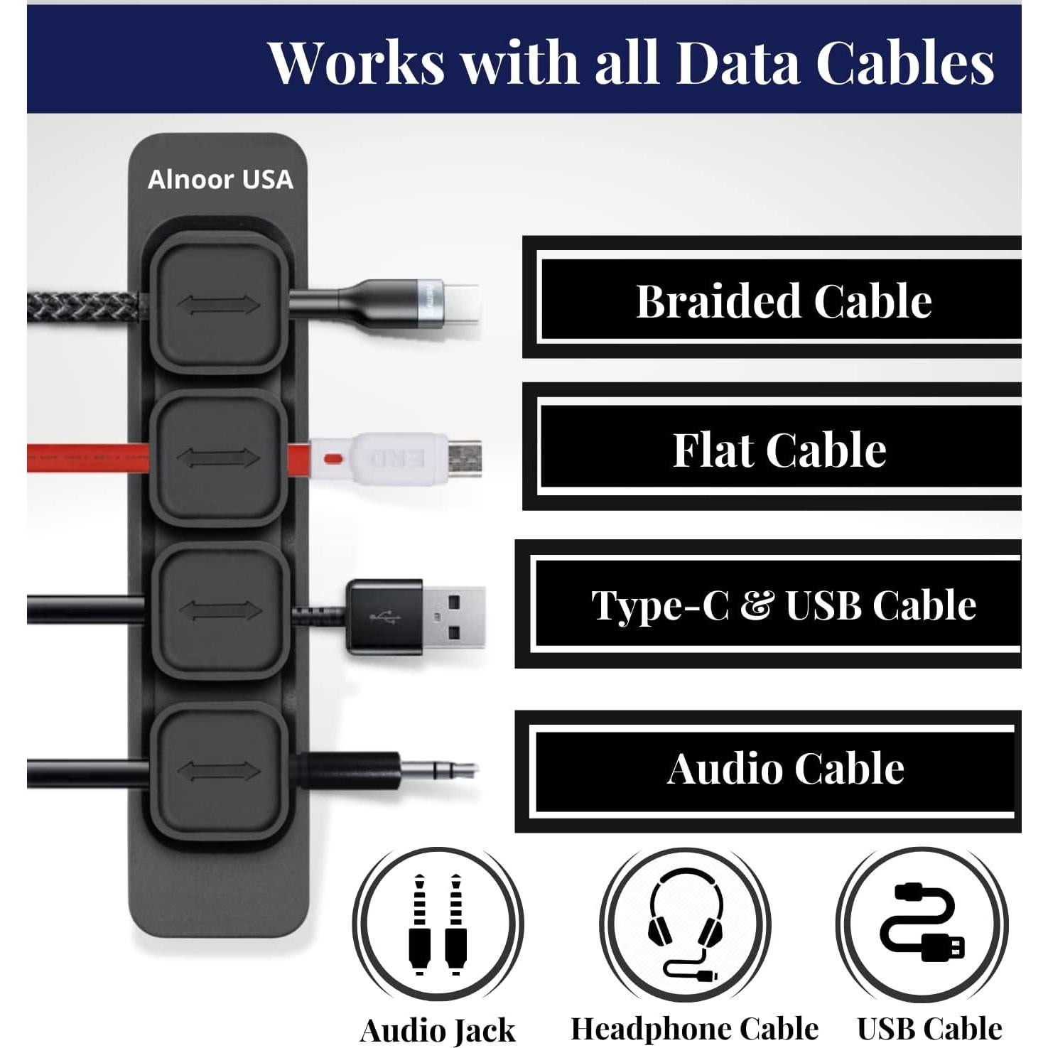 Organizador de Cables Magnético Alnoor USA | 2 Pedestales con 8 Clips