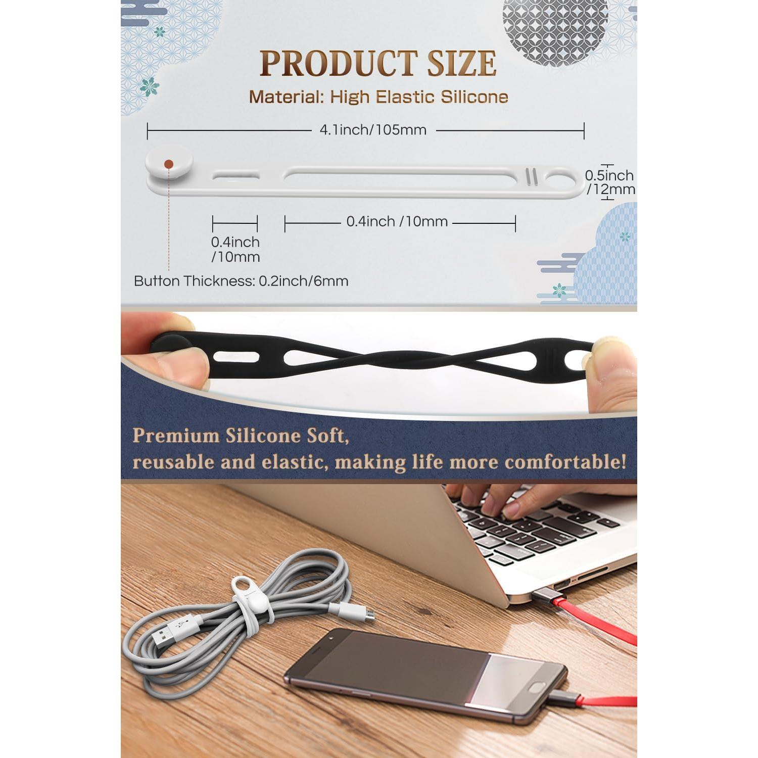 Organizador de Cables Viaky 10 Piezas Silicona Blanca Reutilizables