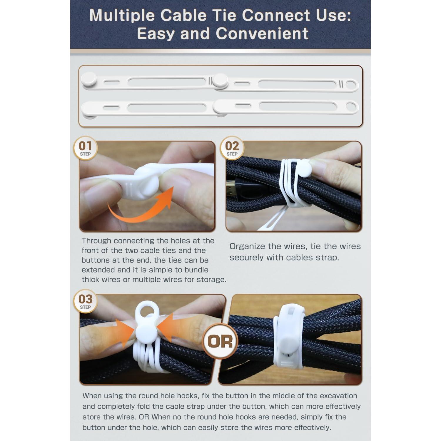 Organizador de Cables Viaky 10 Piezas Silicona Blanca Reutilizables