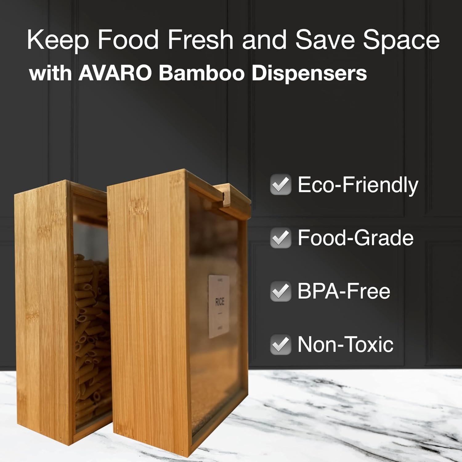 Dispensador de Alimentos AVARO 2.2L Hermético de Bambú