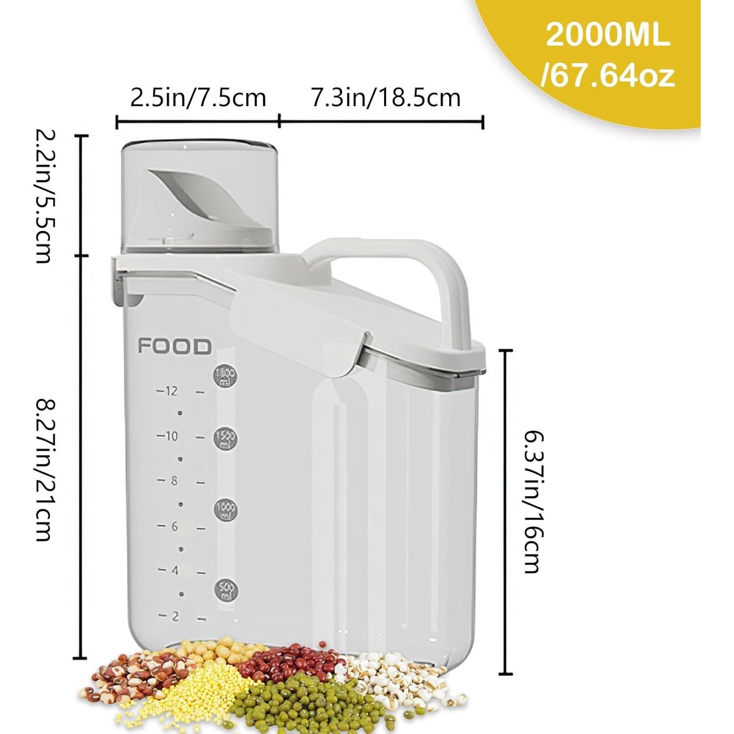 Contenedor de Alimentos Secos Riadyet 2L Hermético con Tapa Medidora