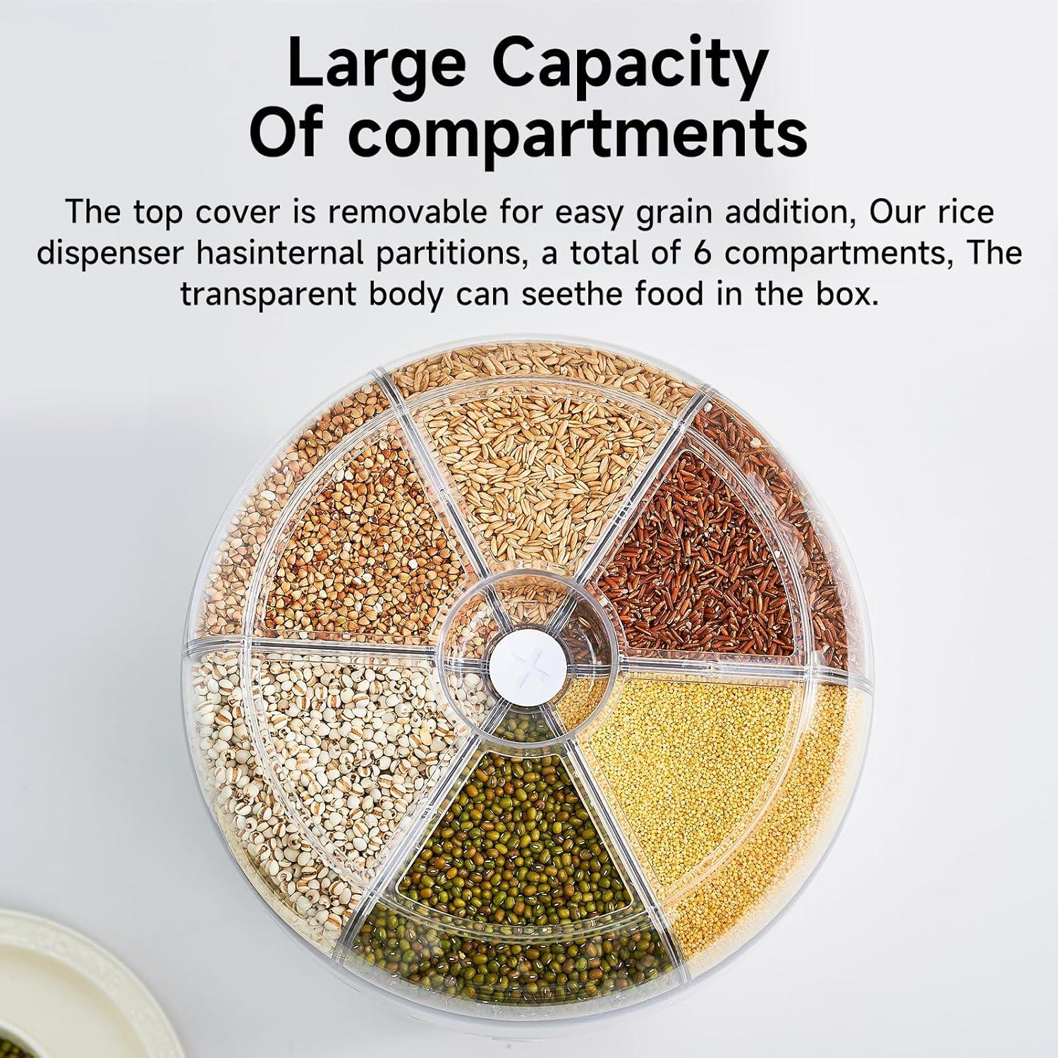 Dispensador de Arroz UFORU 9.07 kg 6 Compartimentos a Prueba de Humedad