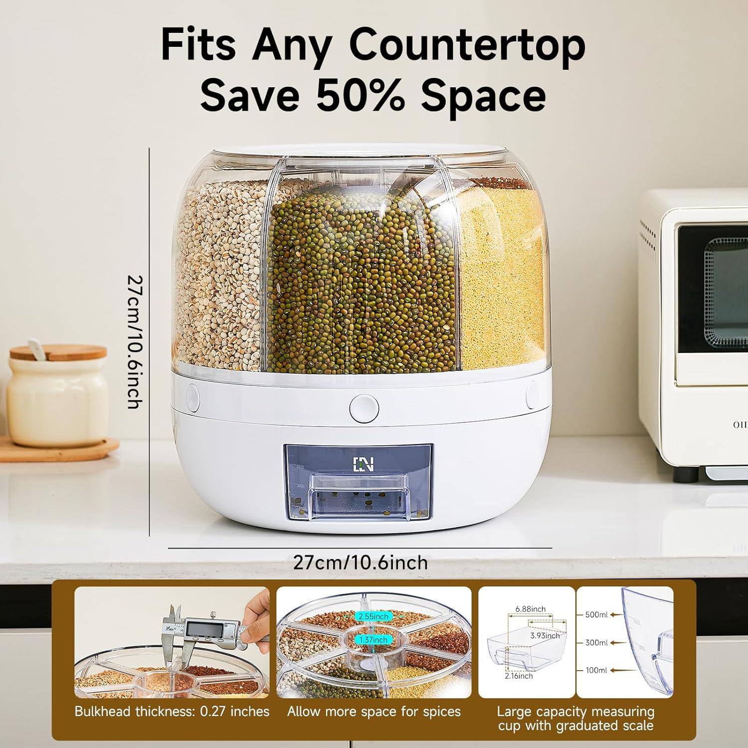 Dispensador de Arroz UFORU 9.07 kg 6 Compartimentos a Prueba de Humedad