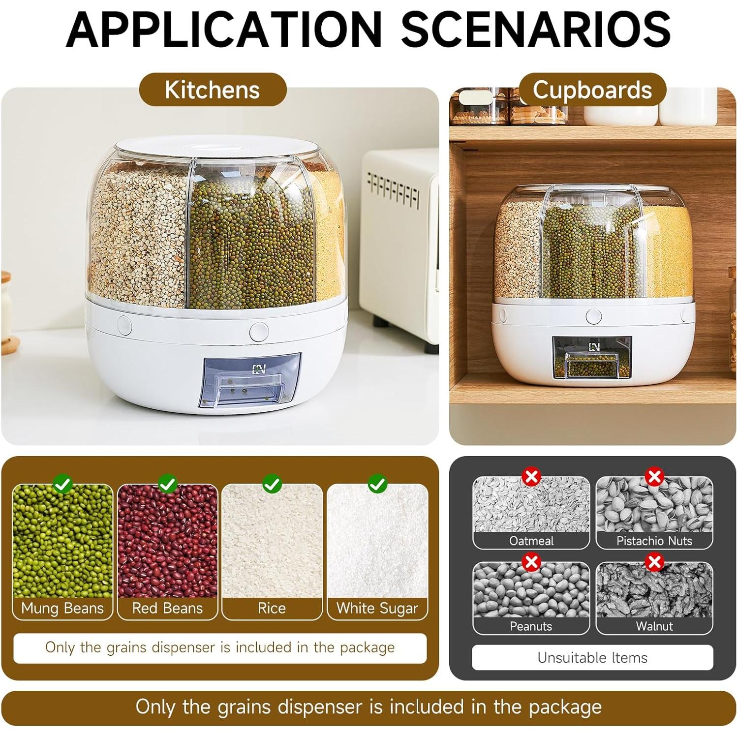 Dispensador de Arroz UFORU 9.07 kg 6 Compartimentos a Prueba de Humedad