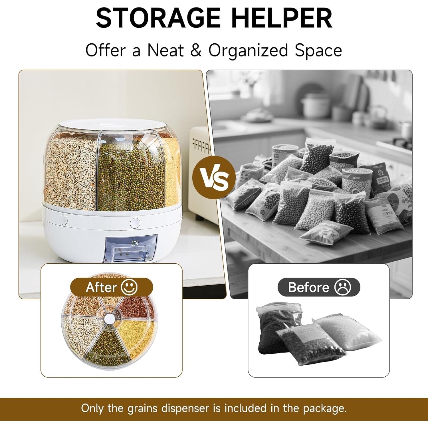 Dispensador de Arroz UFORU 9.07 kg 6 Compartimentos a Prueba de Humedad