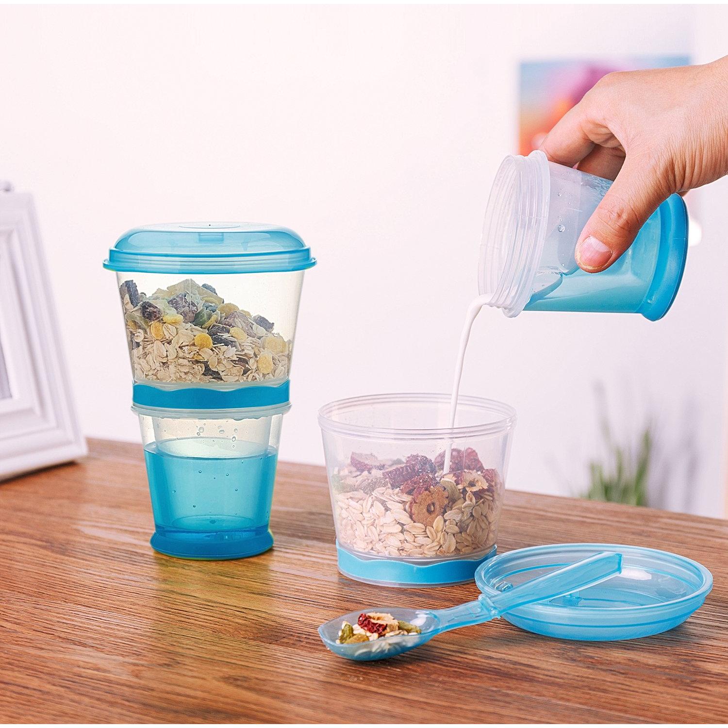 Contenedor Portátil de Cereal y Yogur OVOY 355 mL Azul