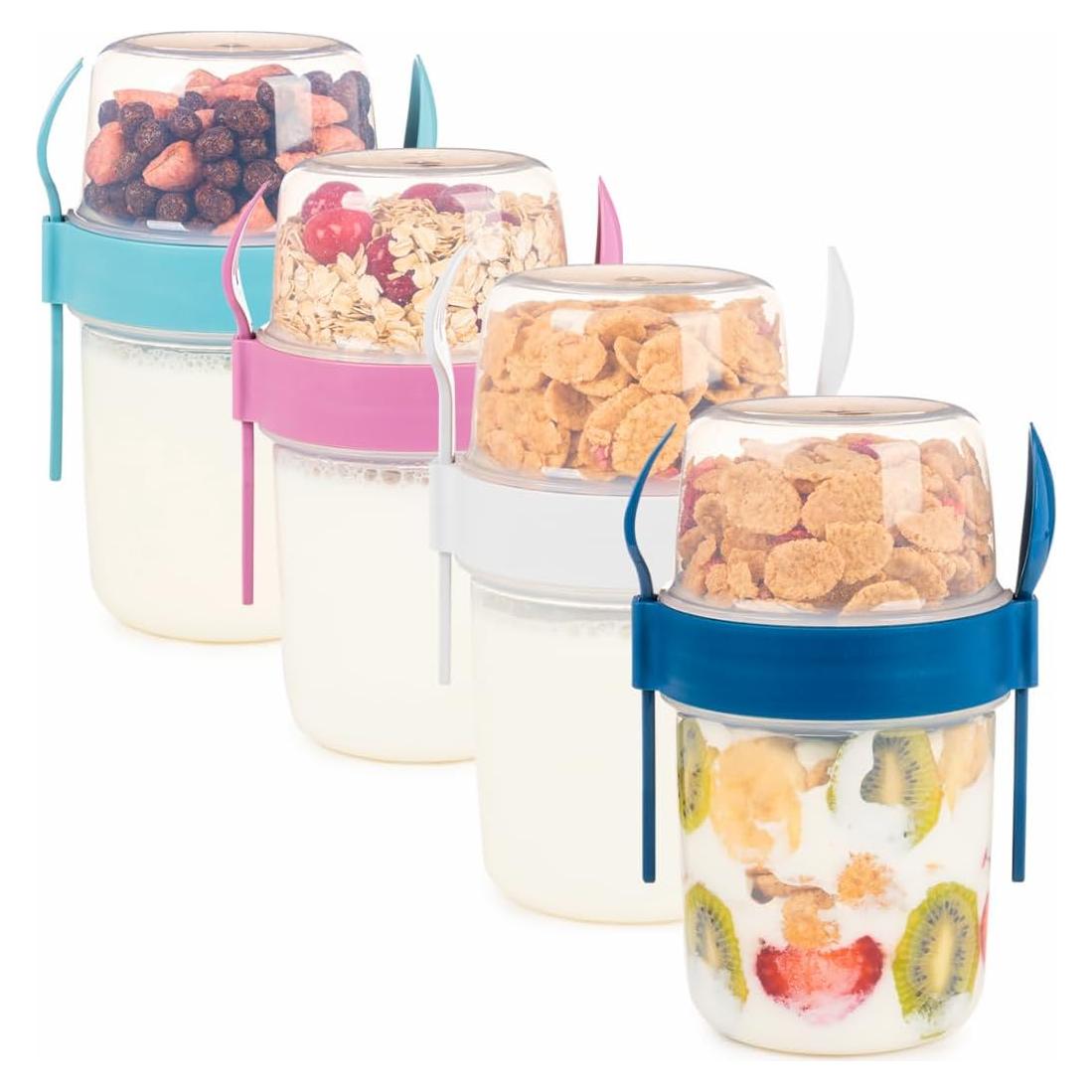 Paquete de 4 tazas EYNEL de 650 ml con tapa y cuchara