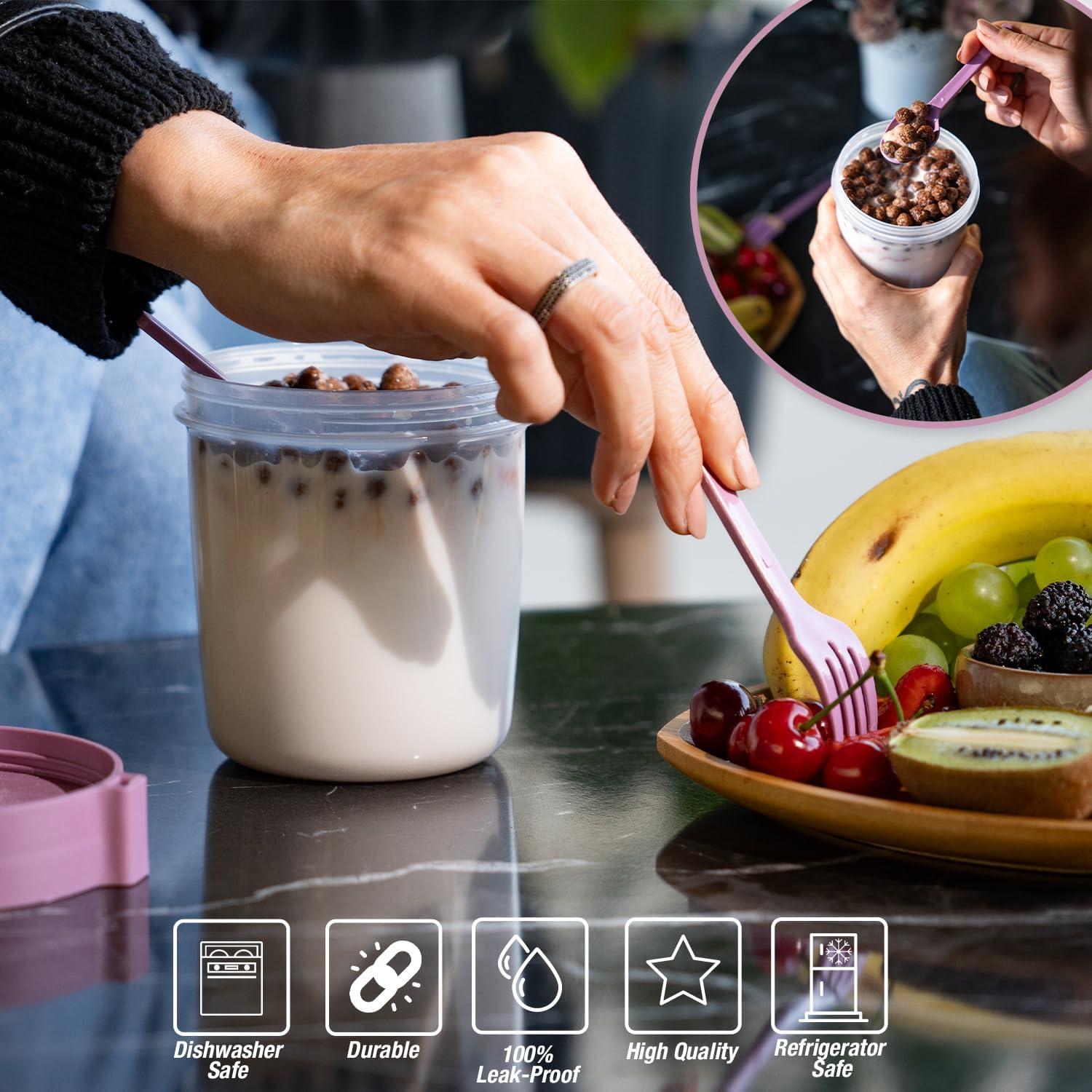 Paquete de 4 tazas EYNEL de 650 ml con tapa y cuchara