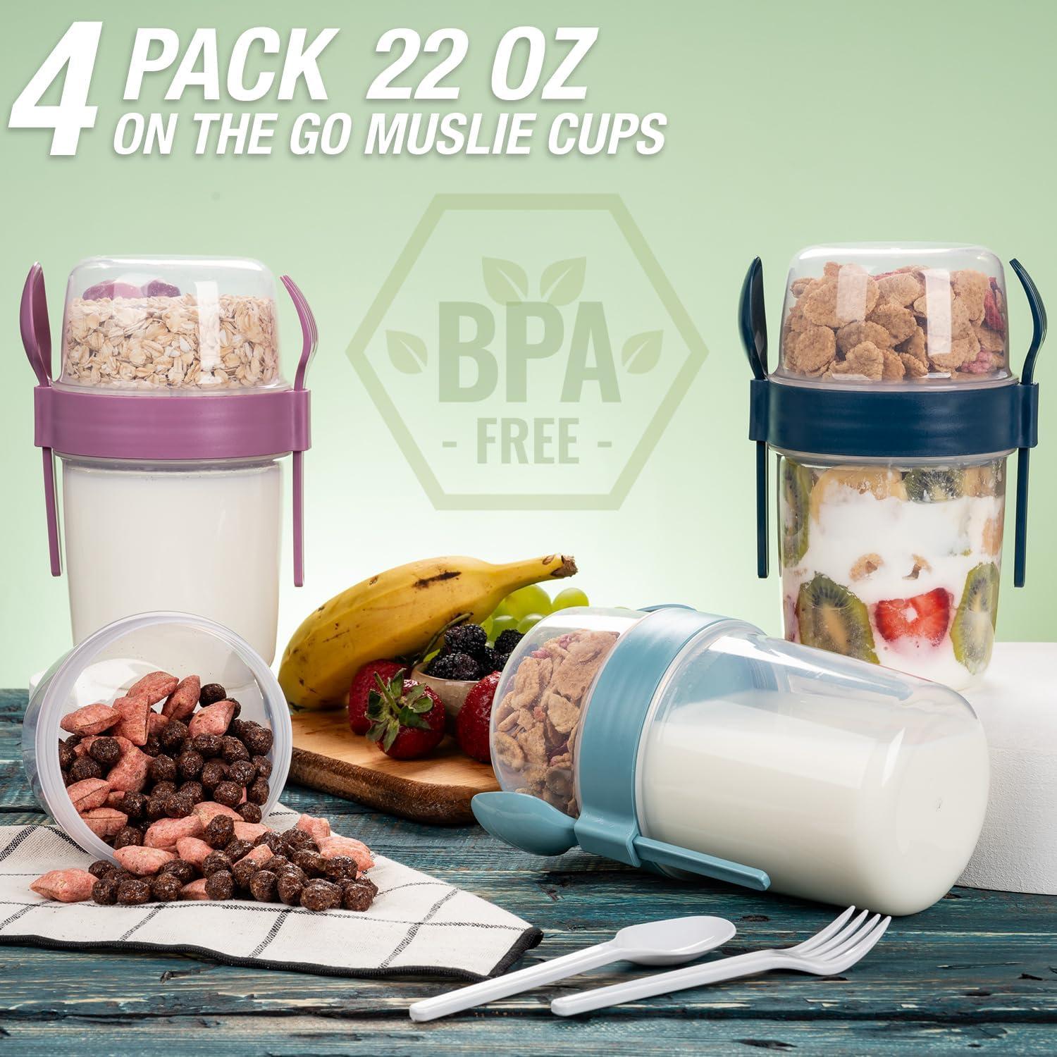 Paquete de 4 tazas EYNEL de 650 ml con tapa y cuchara
