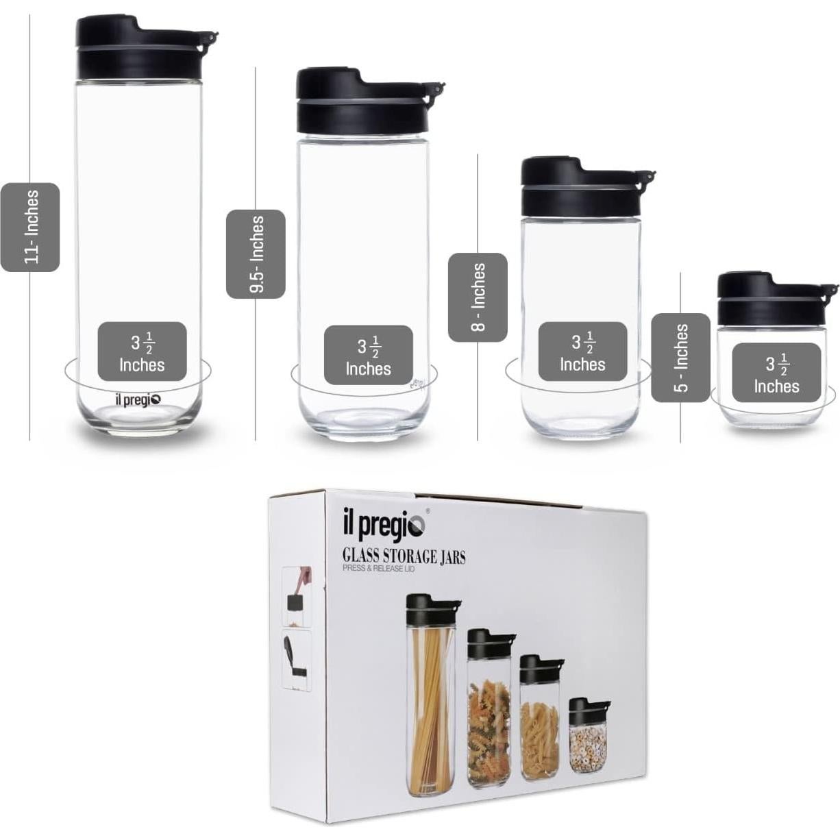 Contenedores de Almacenamiento de Alimentos il pregio 4 Piezas Vidrio