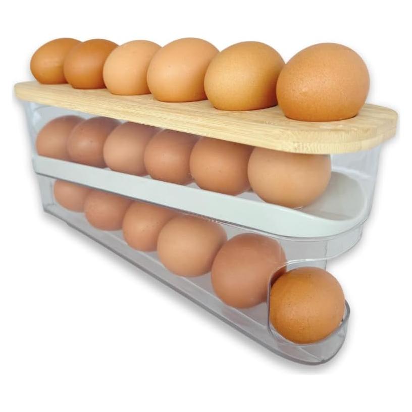 Dispensador de Huevos 18 Unidades Eggtainer con Tapa de Madera