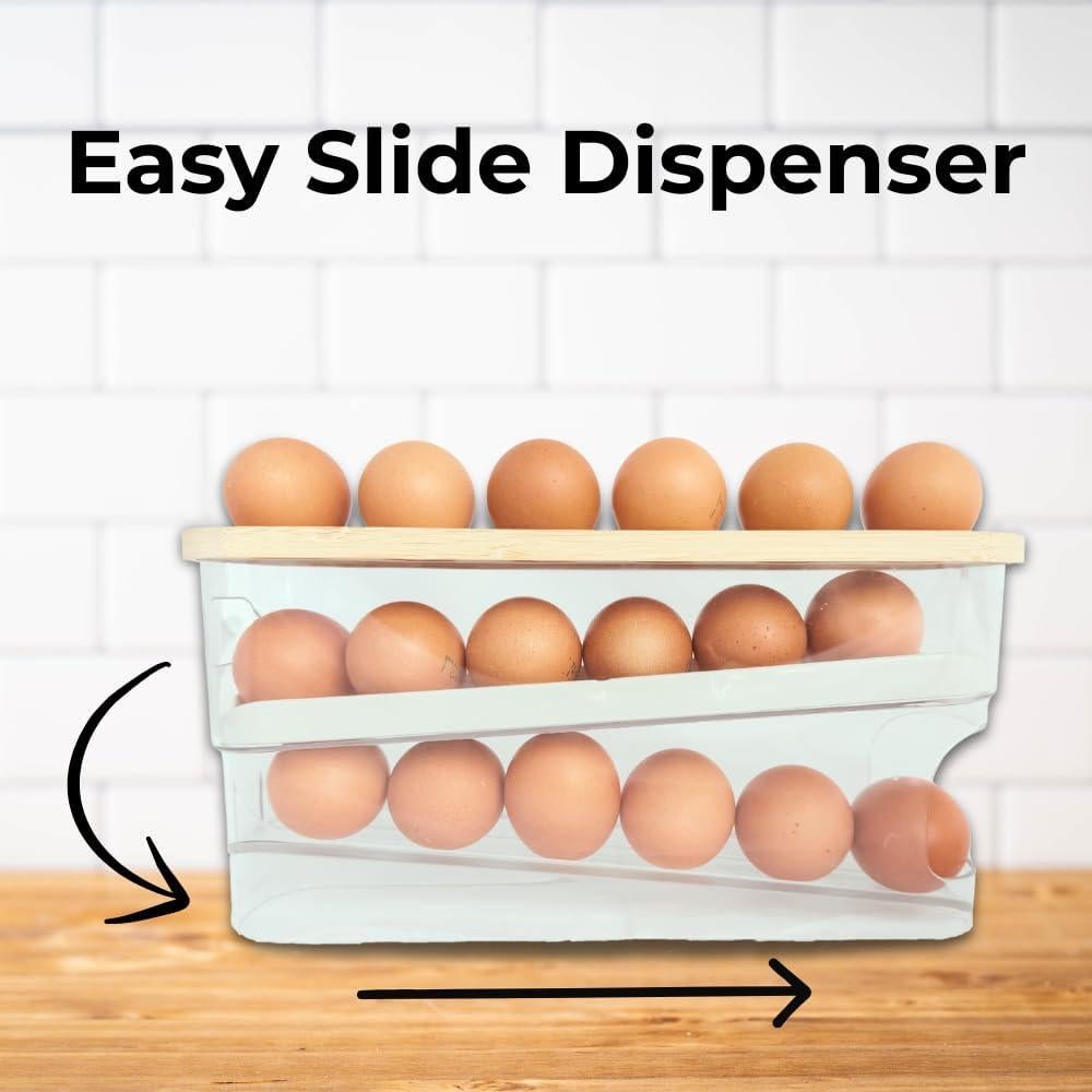 Dispensador de Huevos 18 Unidades Eggtainer con Tapa de Madera