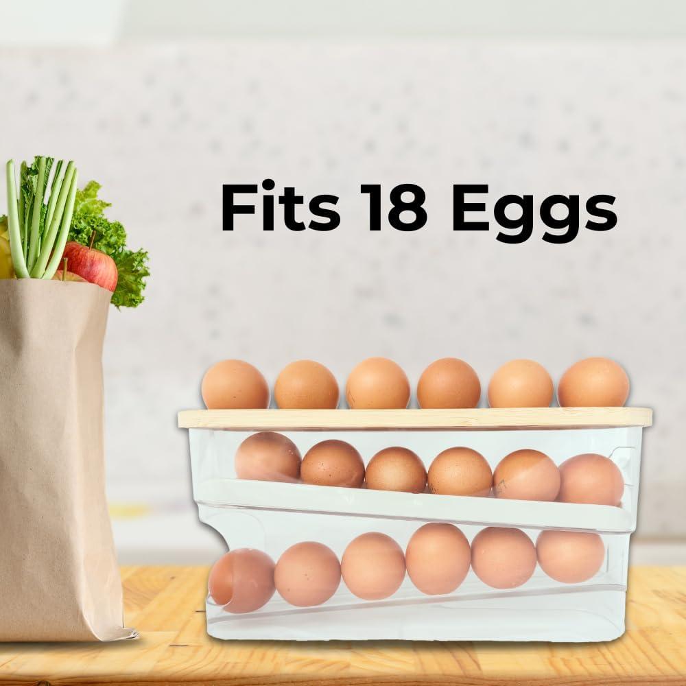 Dispensador de Huevos 18 Unidades Eggtainer con Tapa de Madera