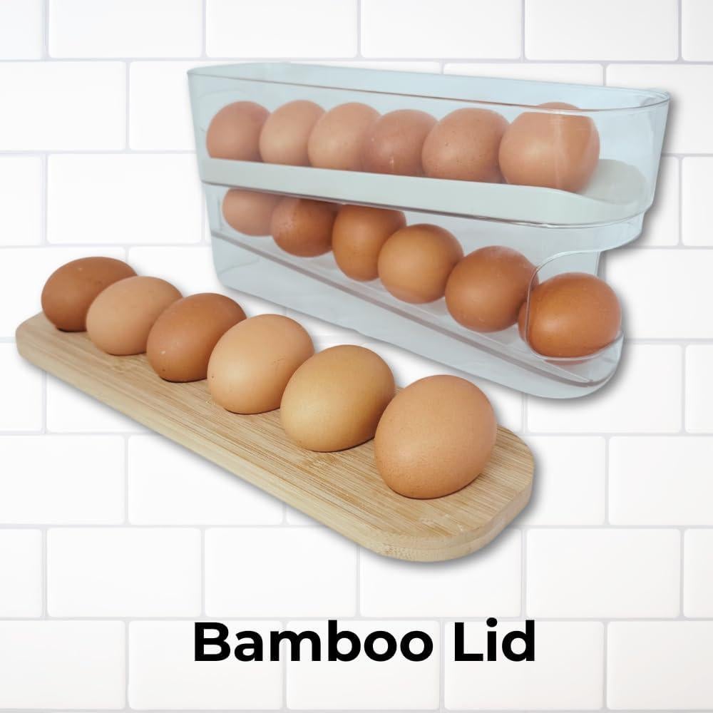 Dispensador de Huevos 18 Unidades Eggtainer con Tapa de Madera