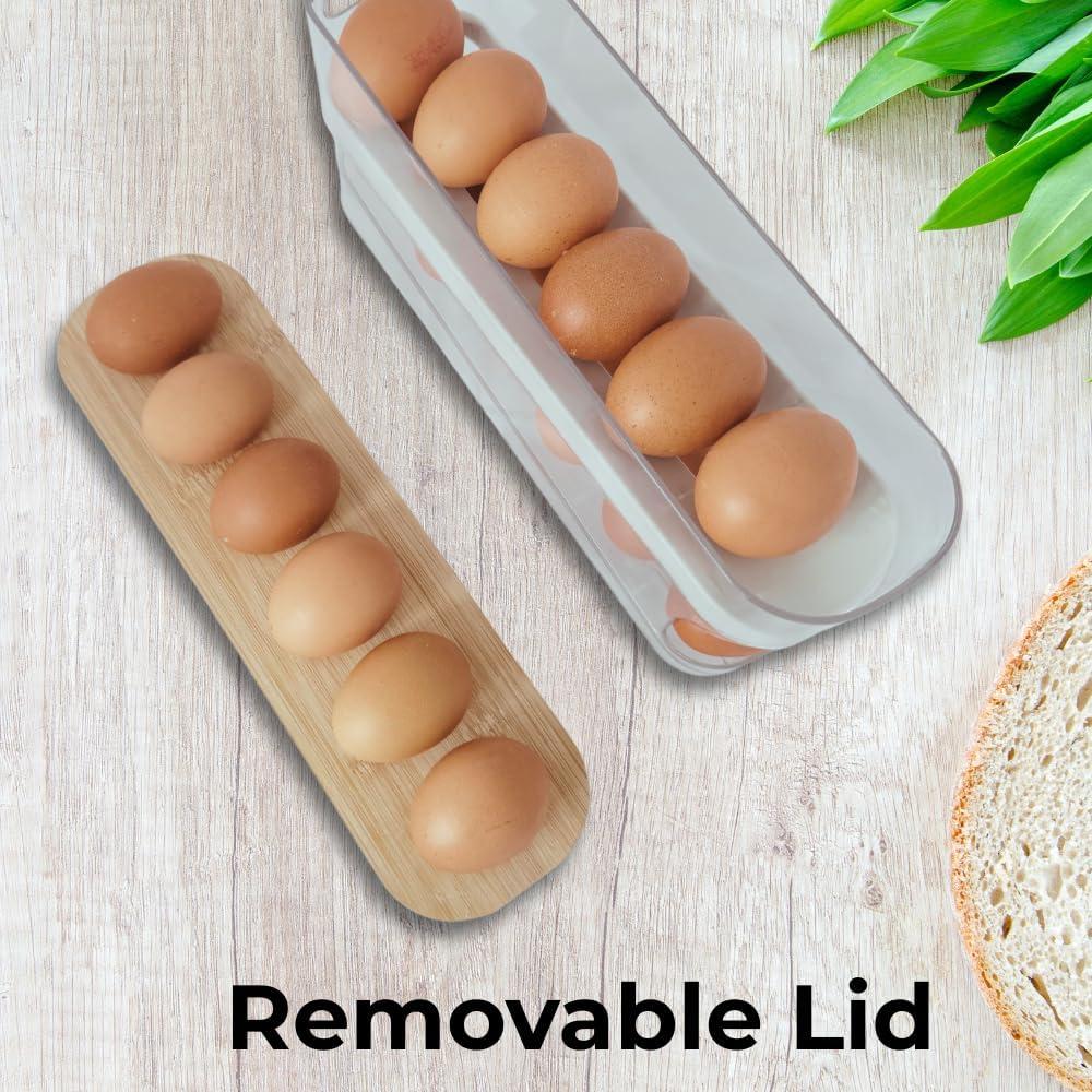 Dispensador de Huevos 18 Unidades Eggtainer con Tapa de Madera