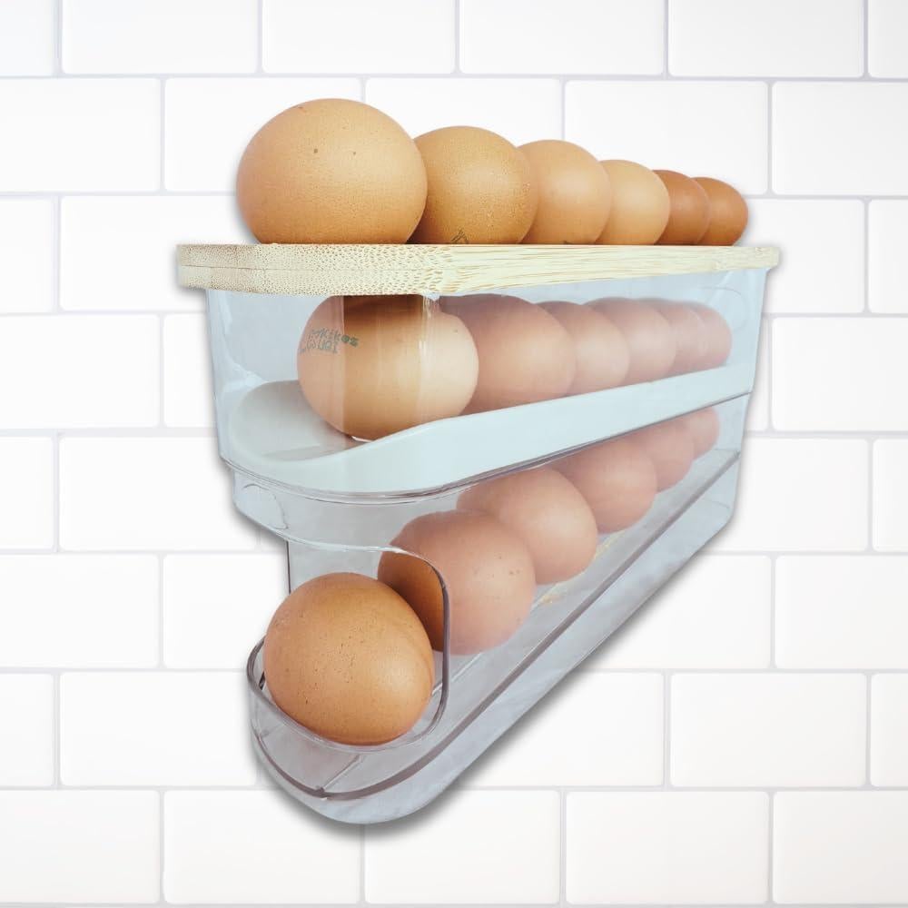 Dispensador de Huevos 18 Unidades Eggtainer con Tapa de Madera