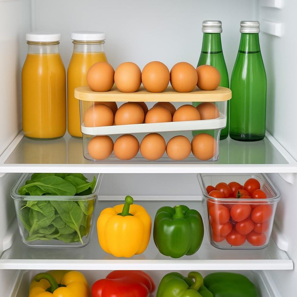 Dispensador de Huevos 18 Unidades Eggtainer con Tapa de Madera