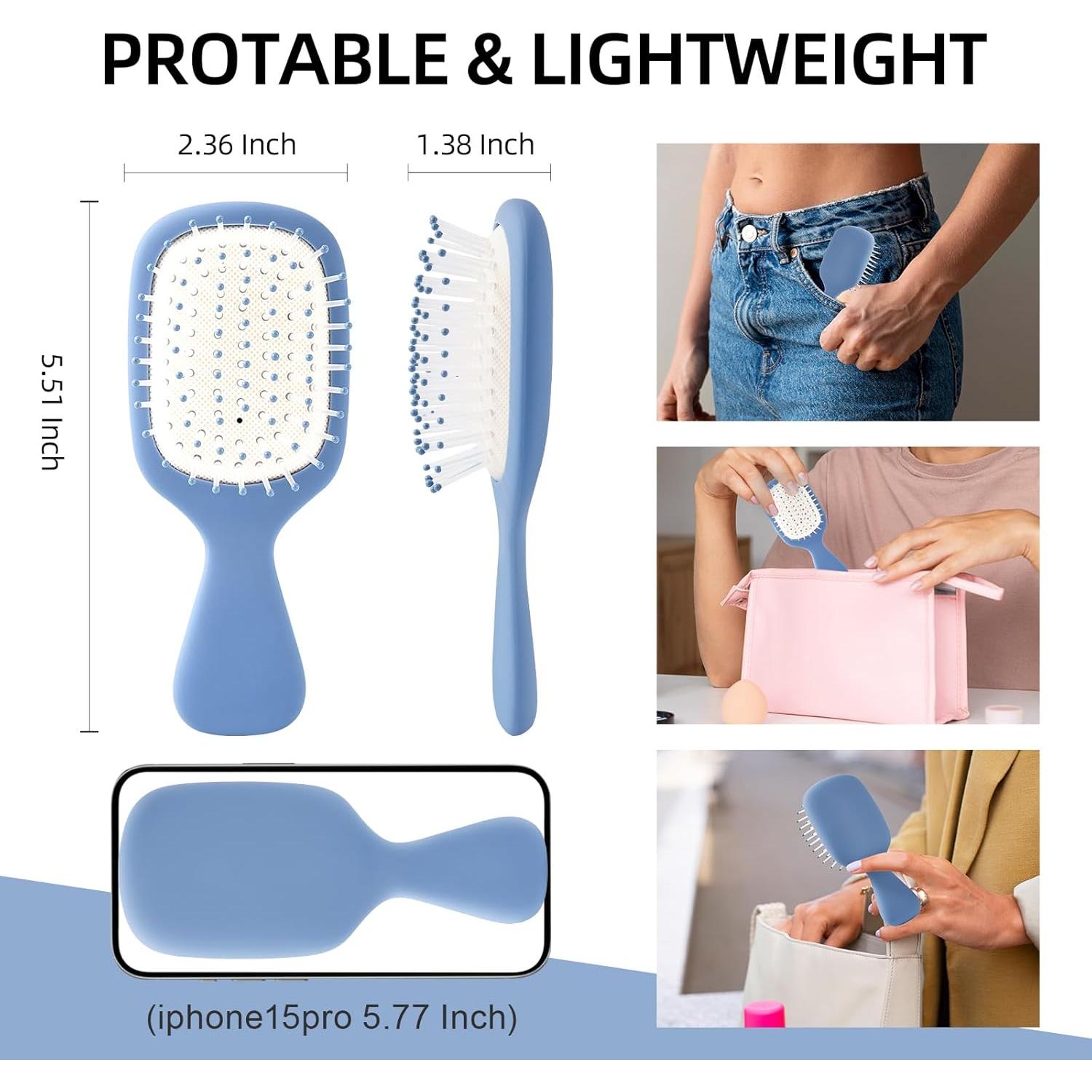 Mini Cepillo Desenredante Jurrissa Azul Portátil 14x5.7cm