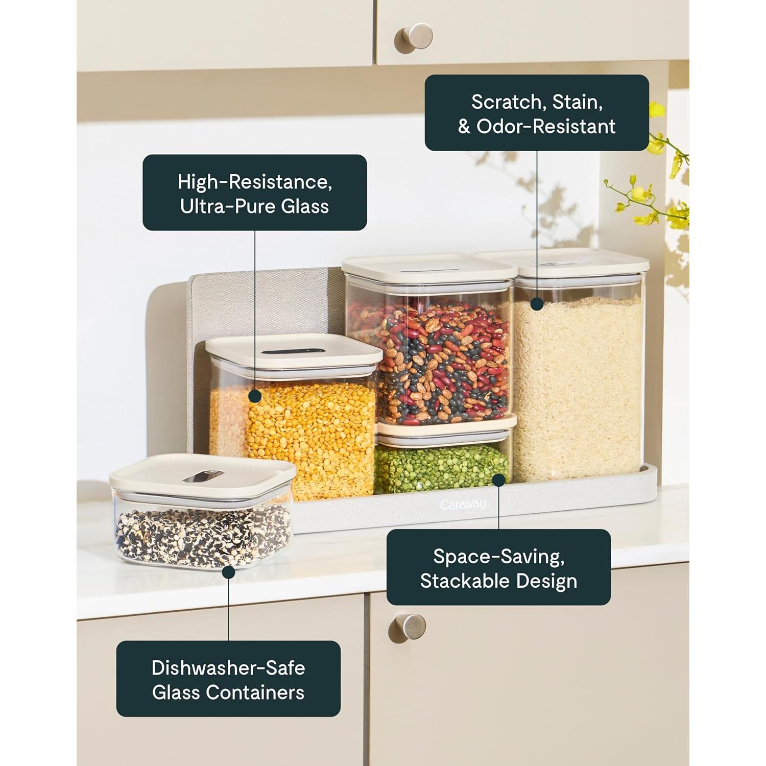 Contenedor de Almacenamiento de Alimentos de Vidrio 4qt Caraway - Hermético, Libre de BPA, Apilable