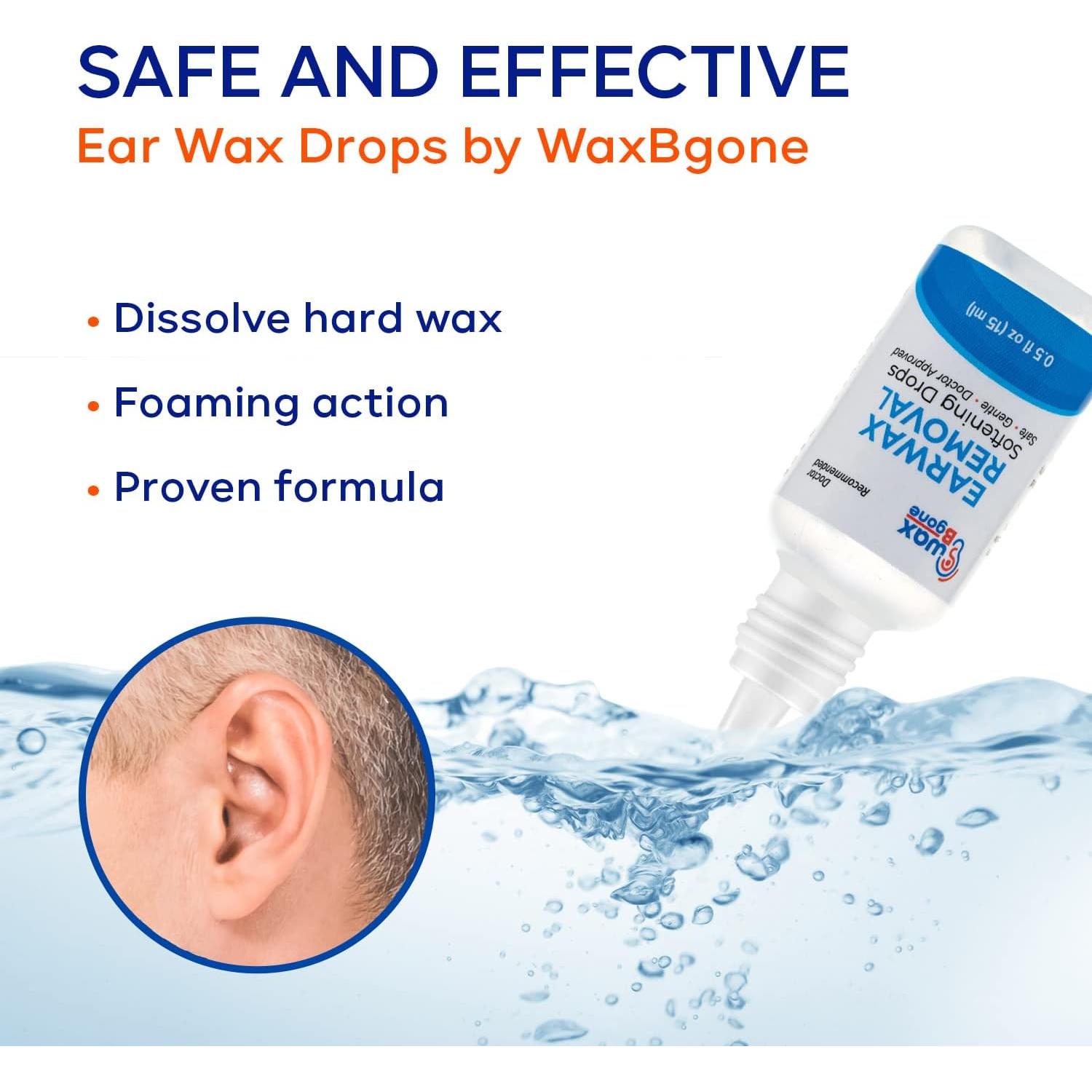Gotas para eliminar cerumen WaxBgone - 14.79 ml - Acción espumosa