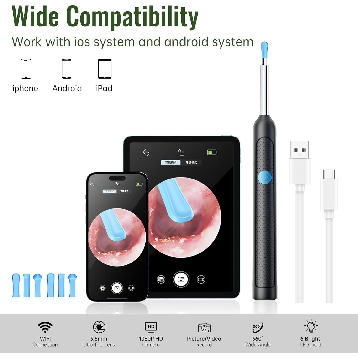 Kit de Limpieza de Oídos ALIANSHENG con Cámara HD 1920P