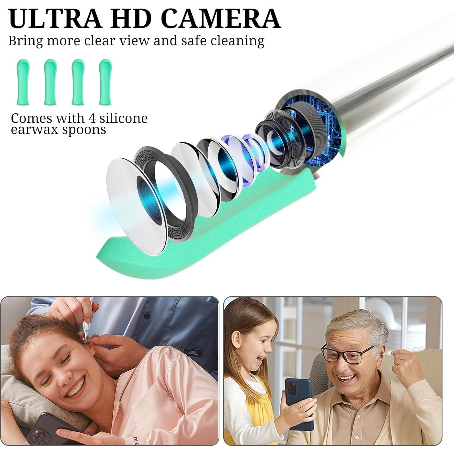 Limpiador de Oídos Recargable Fjordiony con Cámara HD 1080P
