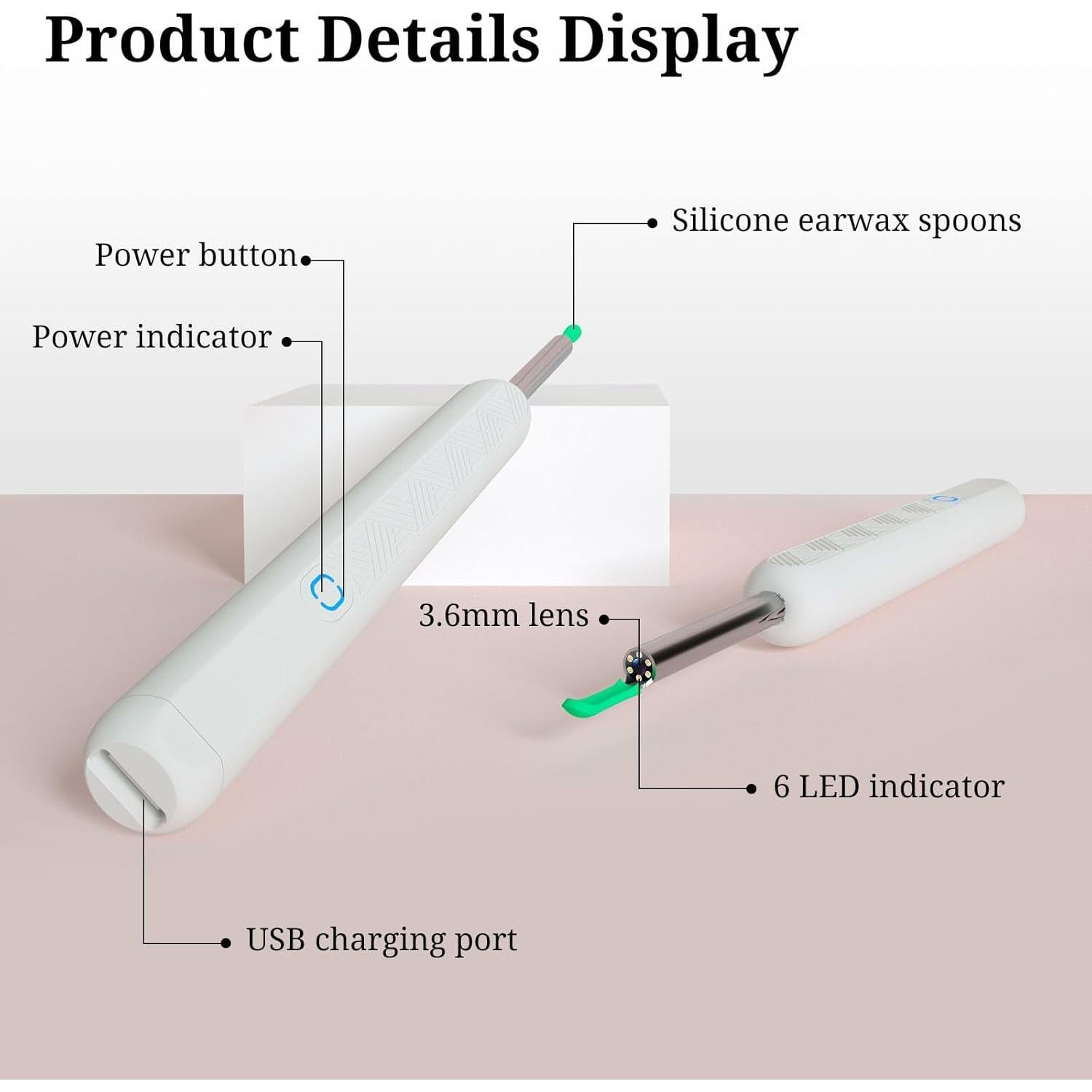Limpiador de Oídos Recargable Fjordiony con Cámara HD 1080P