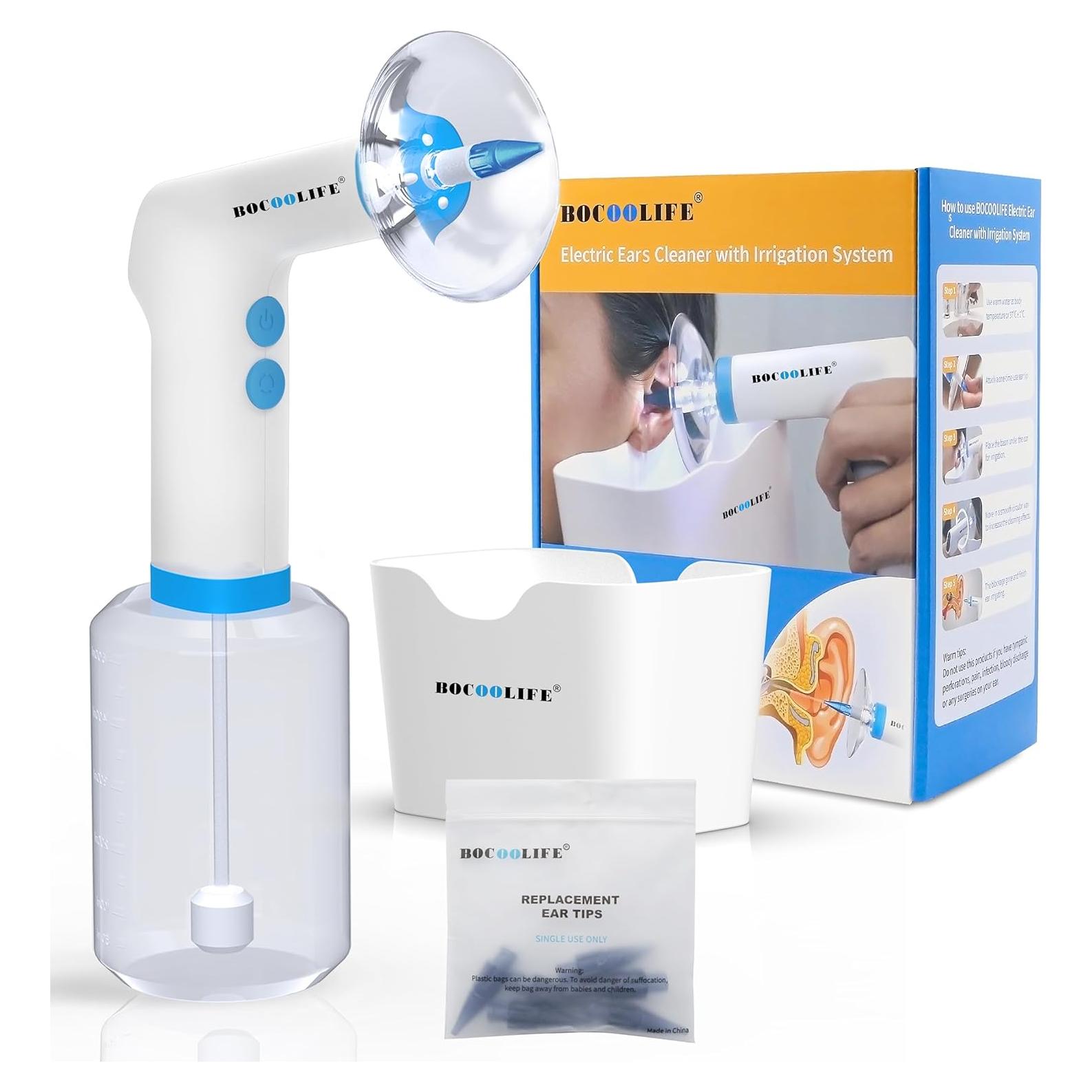 Kit de Limpieza de Oídos Eléctrico BOCOOLIFE - Irrigación con Agua, 4 Niveles de Presión, 500ml