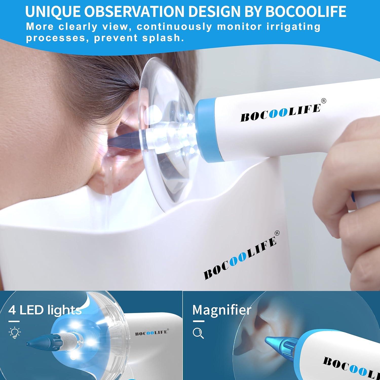 Kit de Limpieza de Oídos Eléctrico BOCOOLIFE - Irrigación con Agua, 4 Niveles de Presión, 500ml