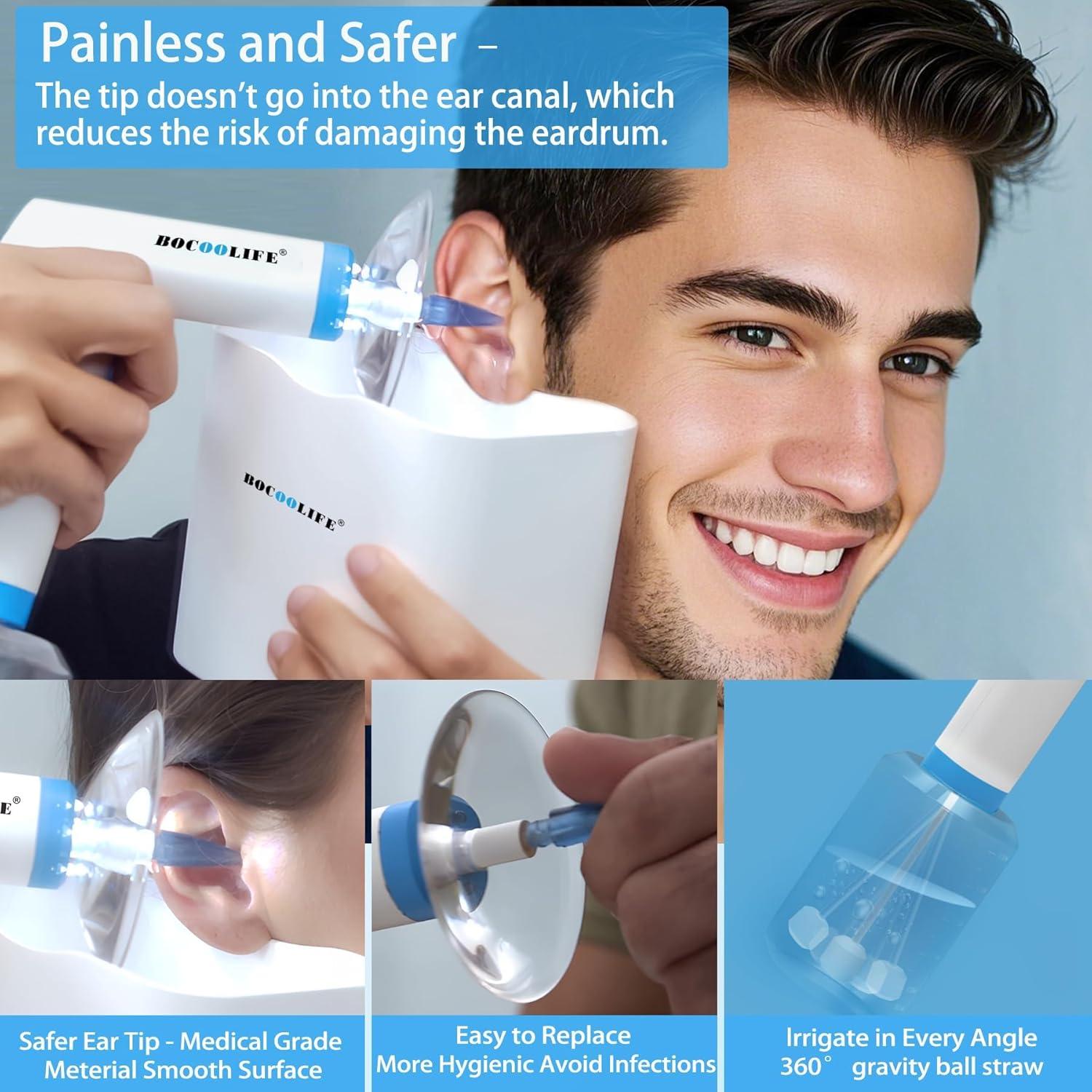 Kit de Limpieza de Oídos Eléctrico BOCOOLIFE - Irrigación con Agua, 4 Niveles de Presión, 500ml