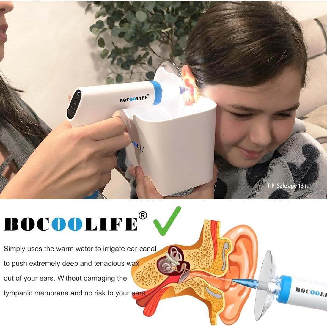 Kit de Limpieza de Oídos Eléctrico BOCOOLIFE - Irrigación con Agua, 4 Niveles de Presión, 500ml