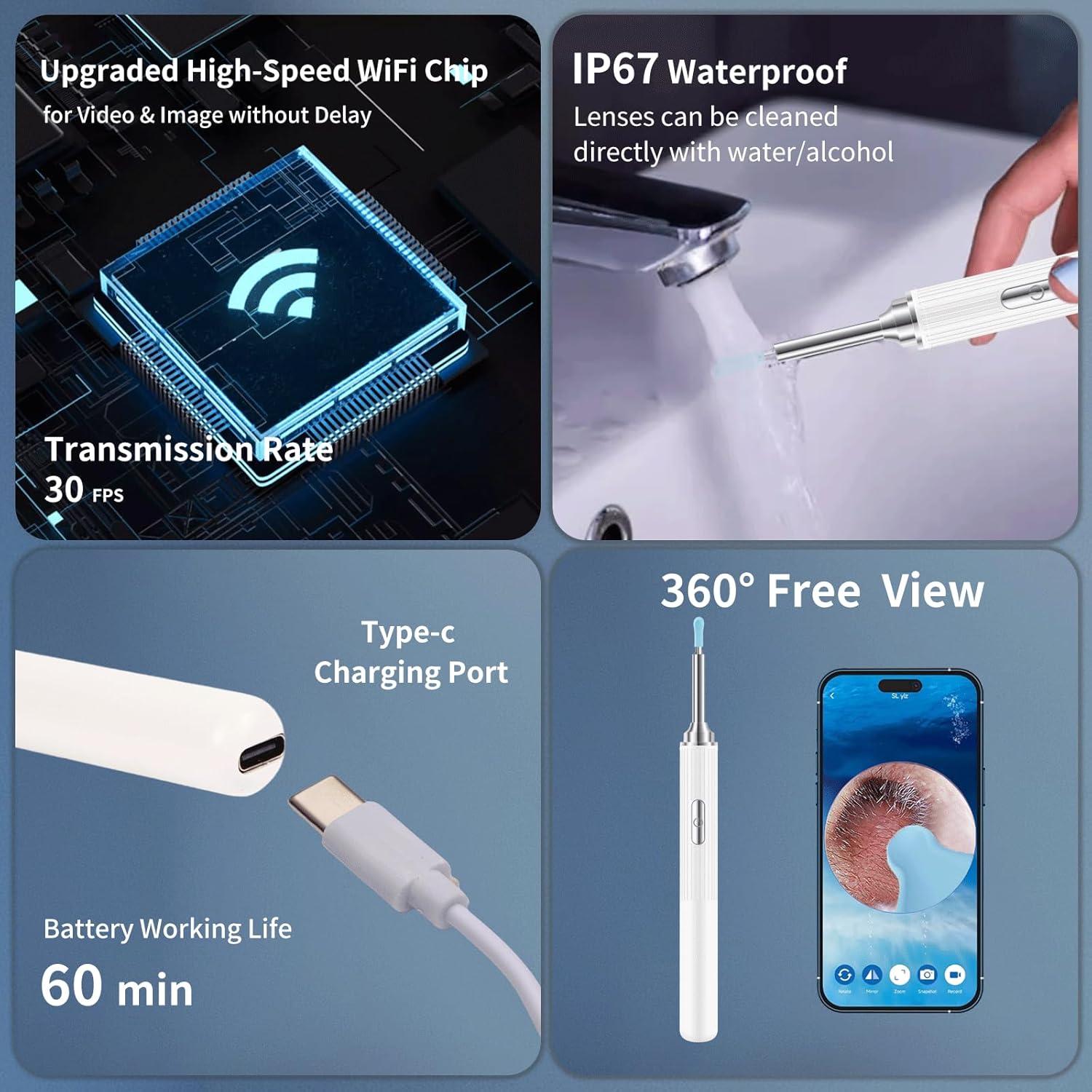 Kit de Limpieza de Oídos O!Life con Cámara y Luz - 8 Piezas