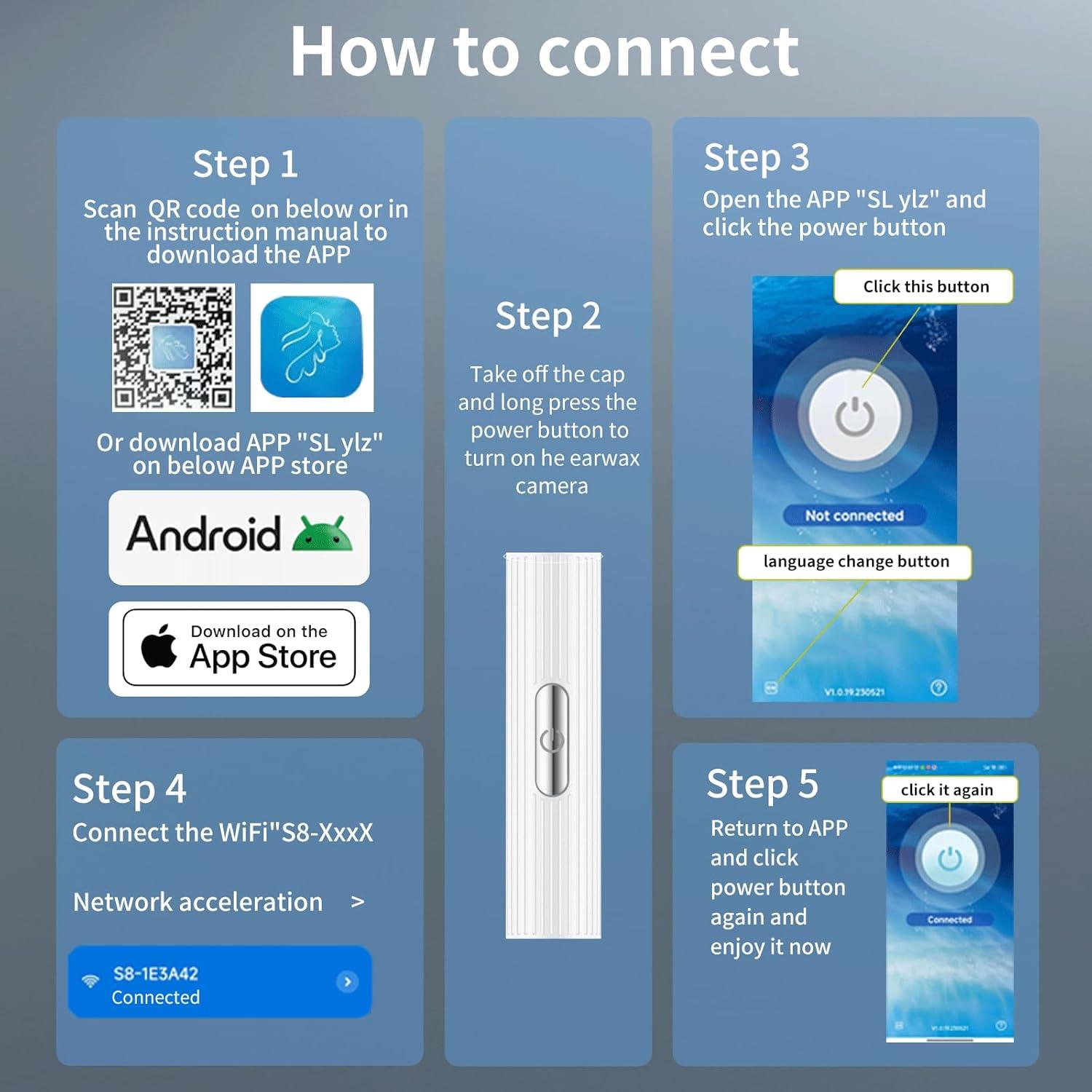 Kit de Limpieza de Oídos O!Life con Cámara y Luz - 8 Piezas