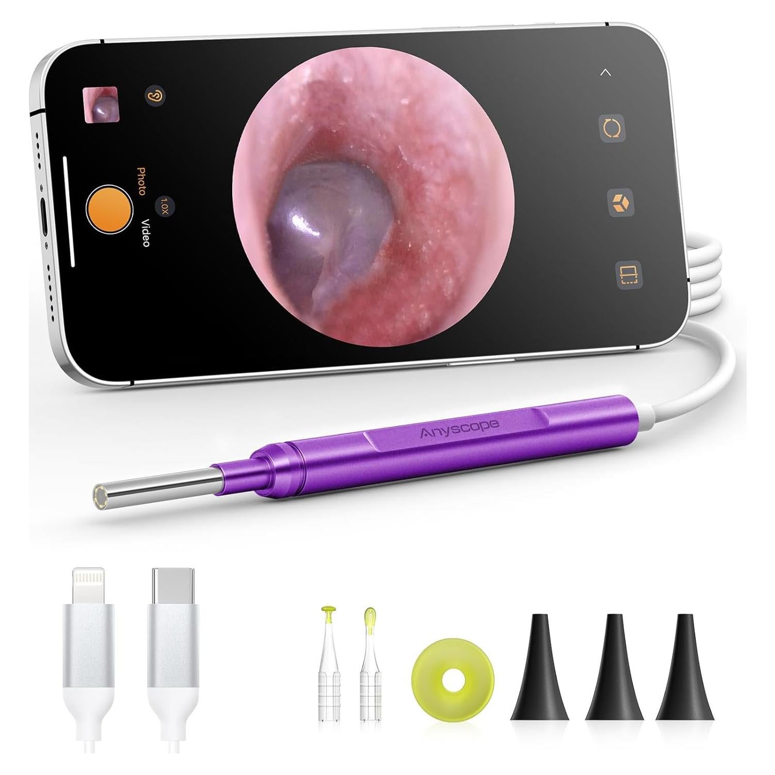 Otoscopio Digital AnyScope HD para Remoción de Cerumen - Púrpura