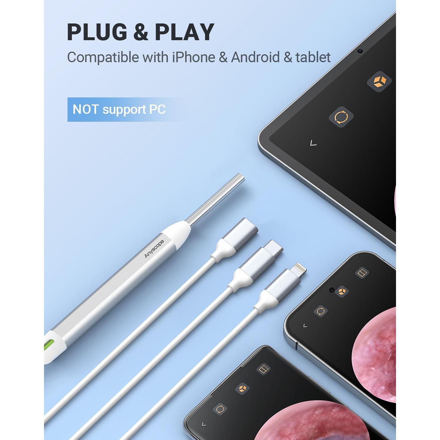 Otoscopio Digital HD AnyScope Plata con Luz y Cámara de Oído