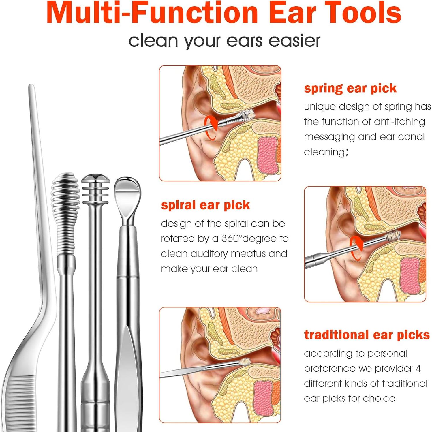 Kit de Eliminación de Cerumen 10 Pcs Acero Inoxidable Grado Médico