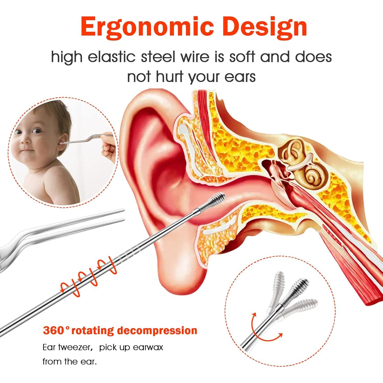 Kit de Eliminación de Cerumen 10 Pcs Acero Inoxidable Grado Médico