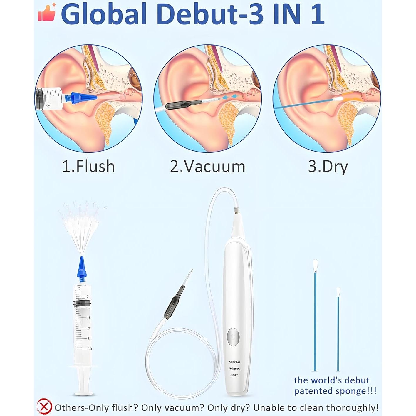 Kit Eliminador de Cera de Oído KISSIMEE 3 en 1 Recargable