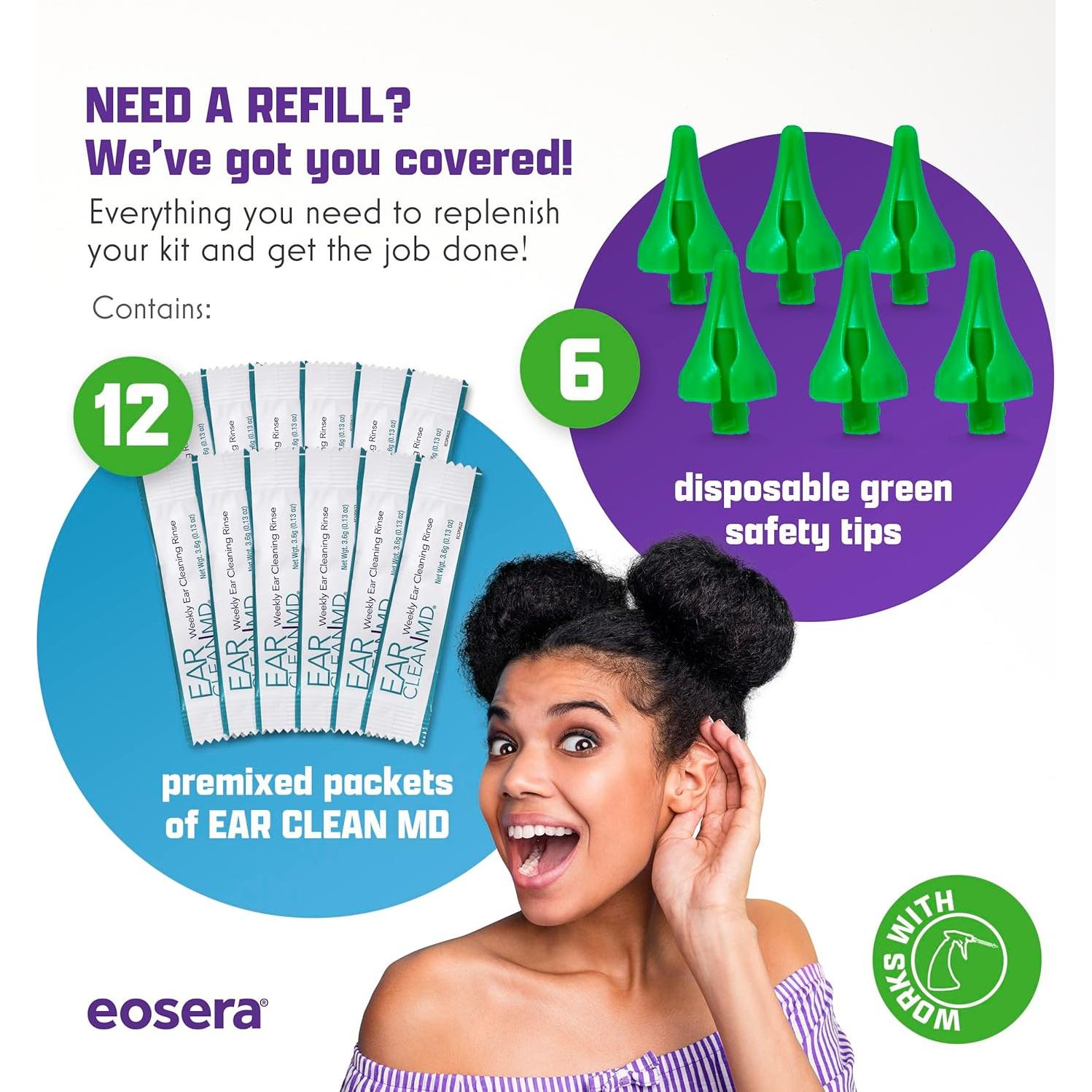 Paquete de Recarga Eosera Wax Blaster MD - 12 Paquetes Ear Clean