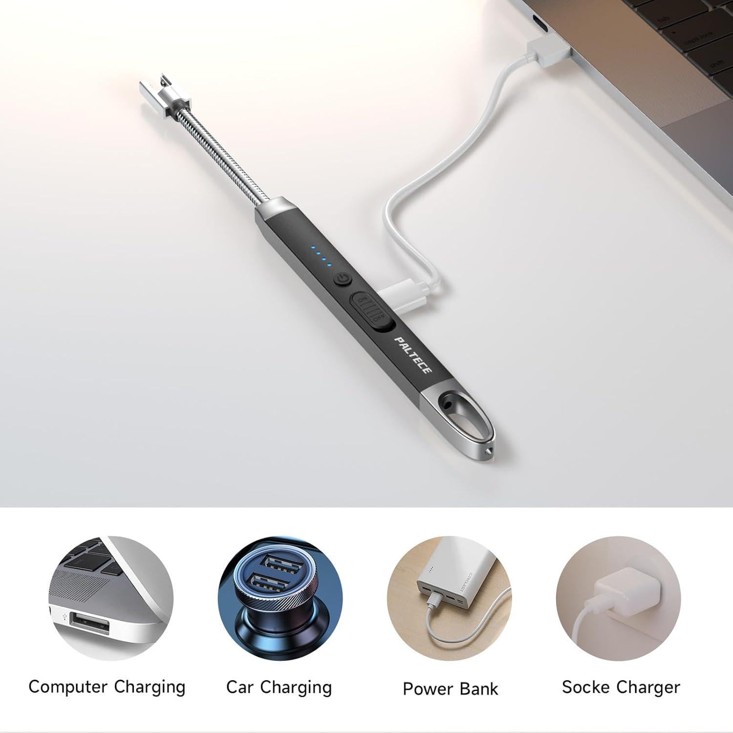 Encendedor Eléctrico PALTECE Largo Recargable USB-C 360° Negro