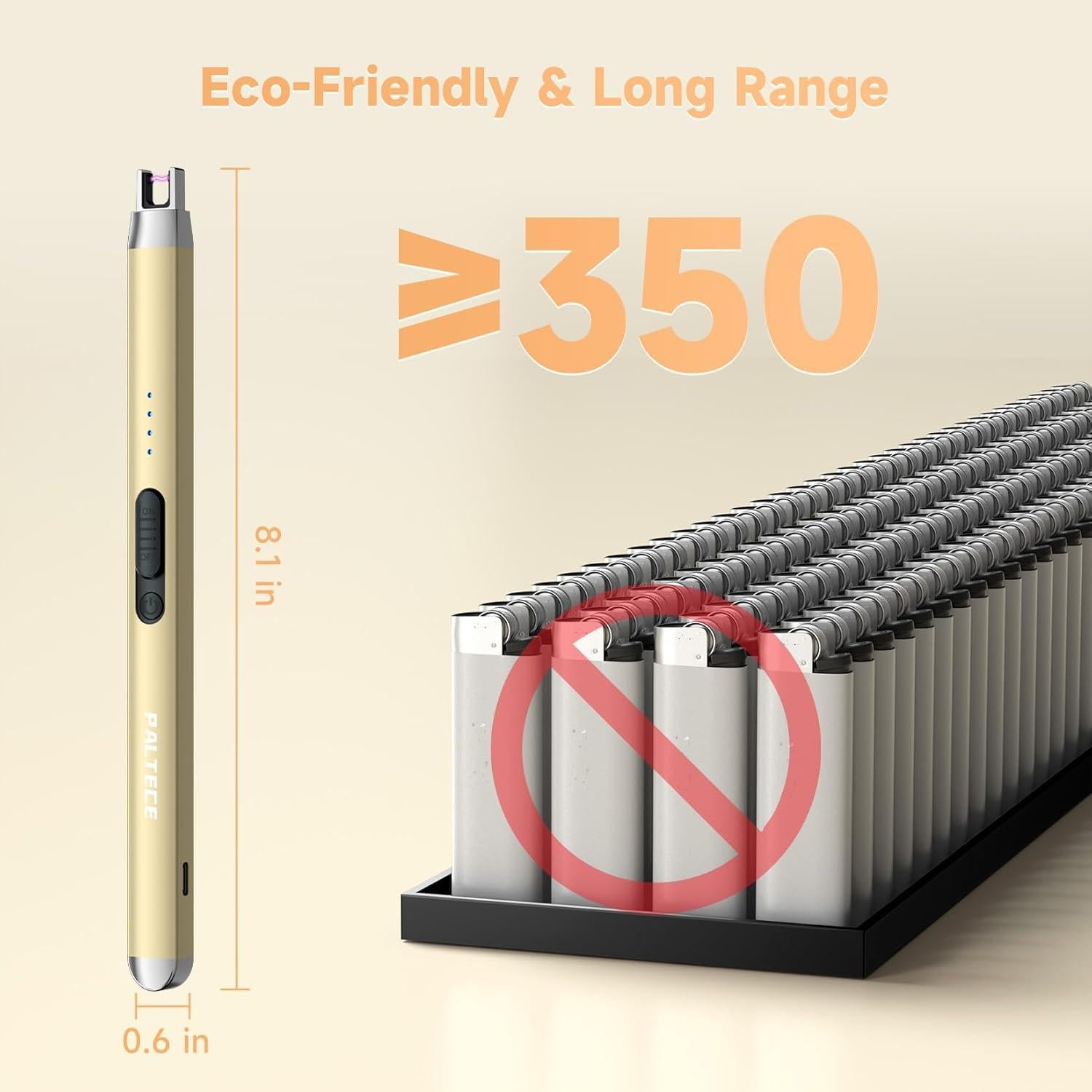 Encendedor Eléctrico PALTECE Oro Champán Recargable USB-C