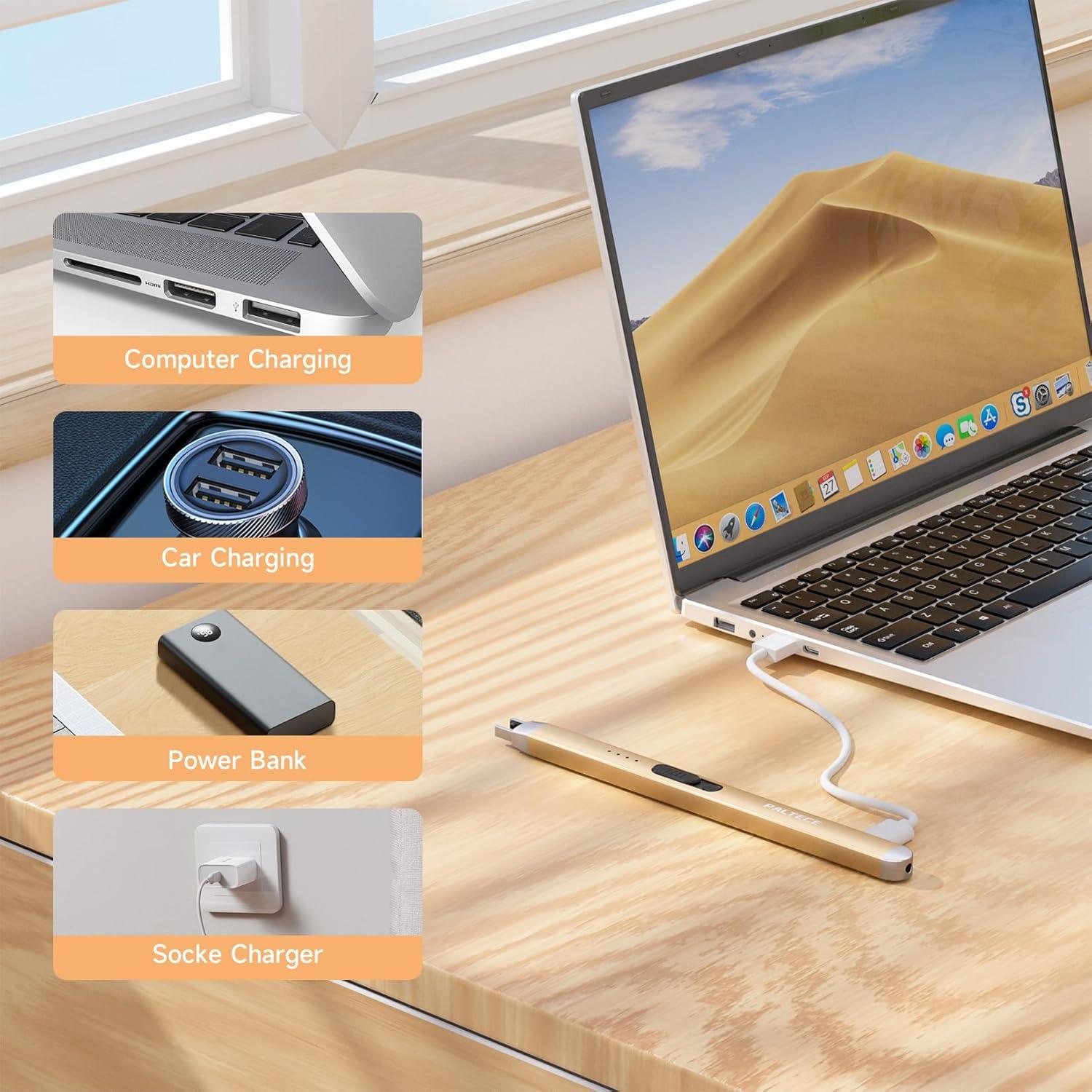 Encendedor Eléctrico PALTECE Oro Champán Recargable USB-C