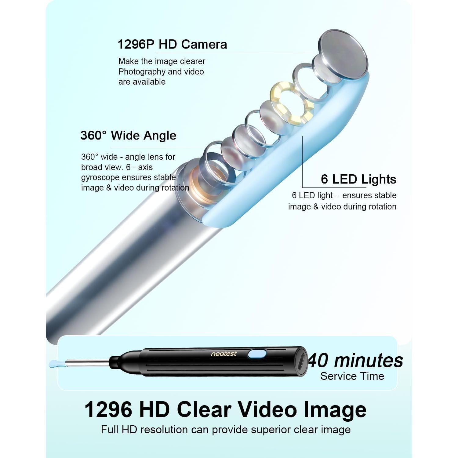 Limpiador de Oídos Inteligente NEATEST con Cámara 1296P