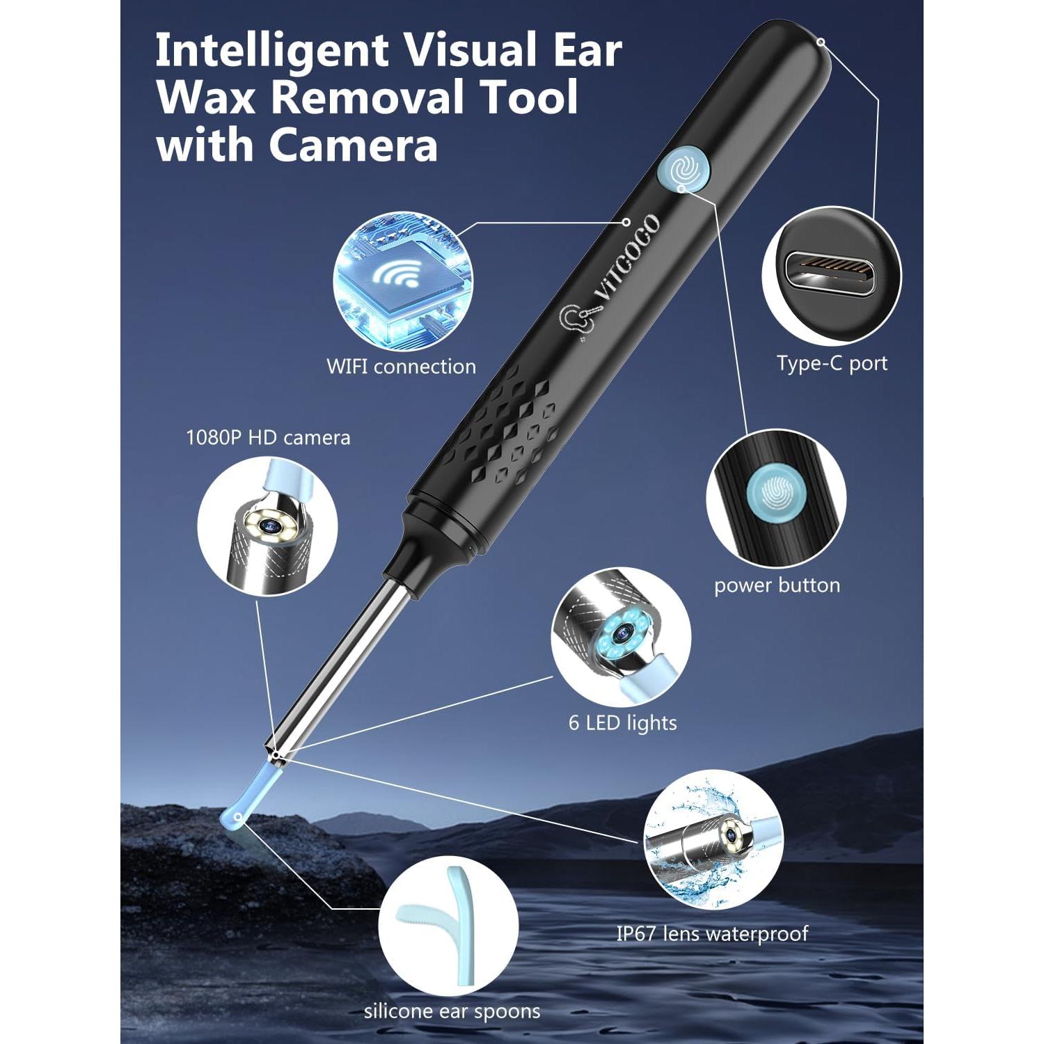 Kit Eliminador de Cerumen VITCOCO con Cámara 1080P y 4 Modos