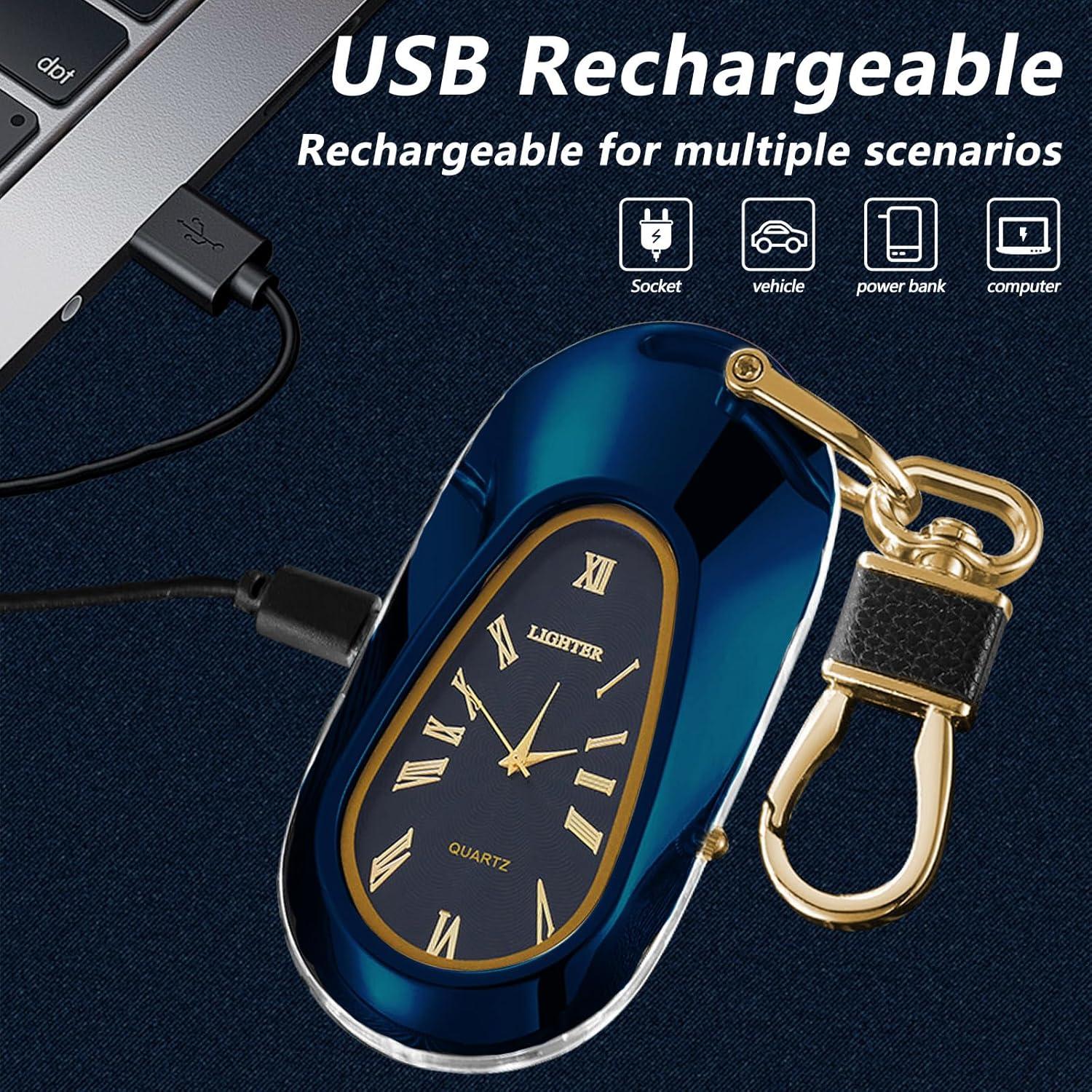 Encendedor Eléctrico Recargable USB TIKIUKI Azul con Llavero