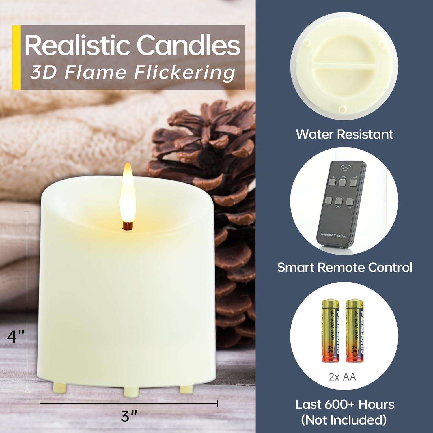 Velas LED a Prueba de Agua TECHLONG 3"x4" Marfil Juego de 3