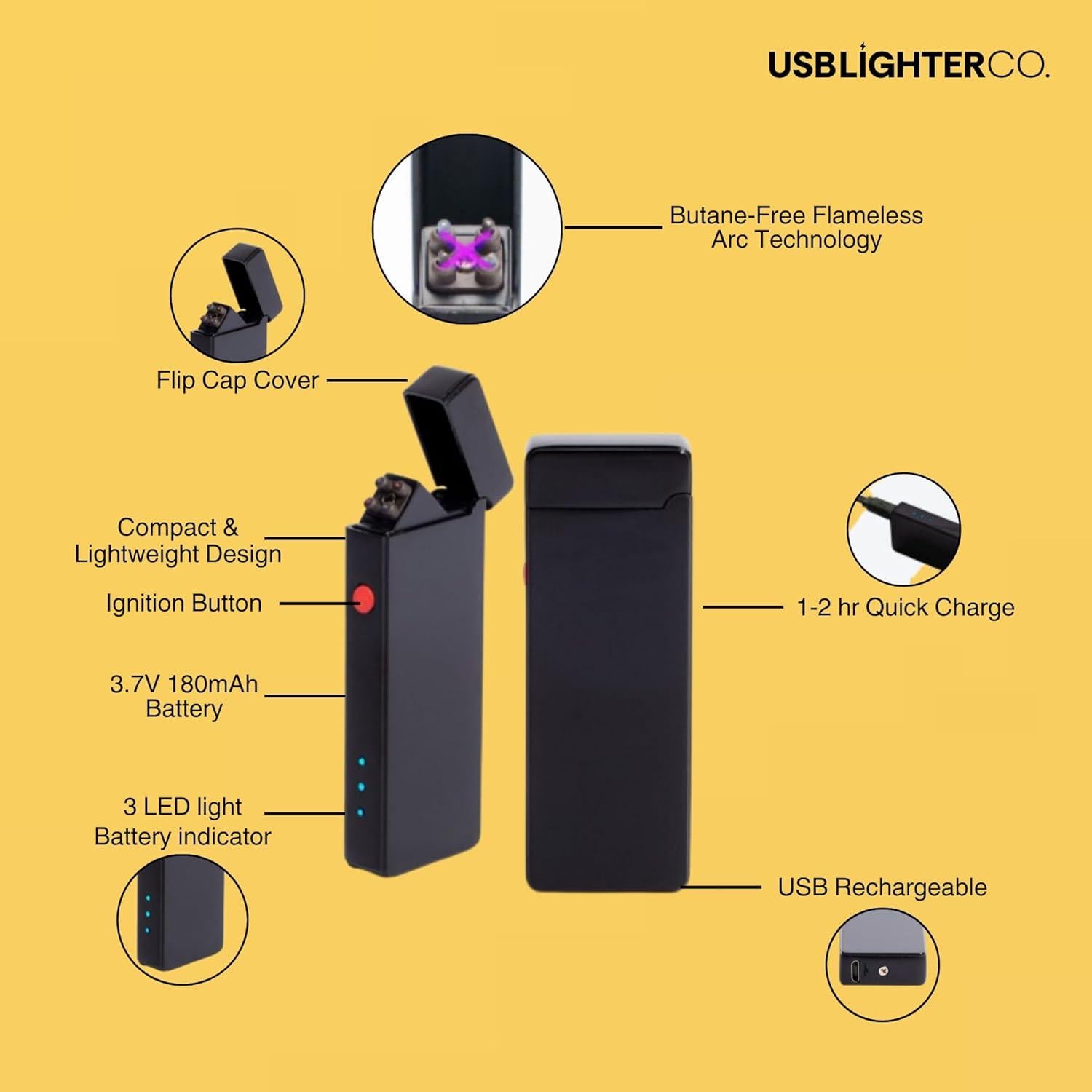 Encendedor Eléctrico USB Doble Arco Oro Recargable 68g