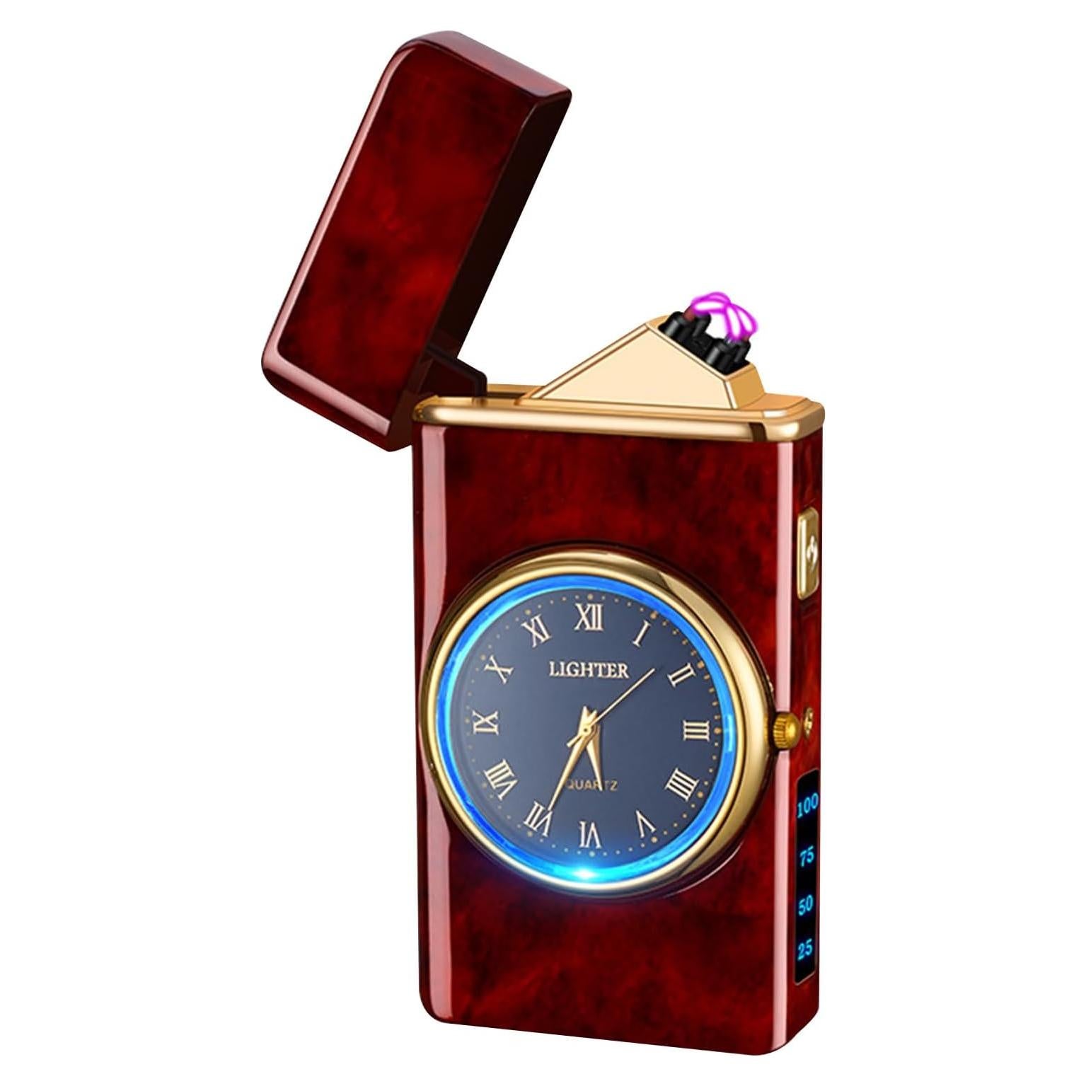 Encendedor Eléctrico YOZWOO Recargable USB Doble Plasma LED Madera Roja