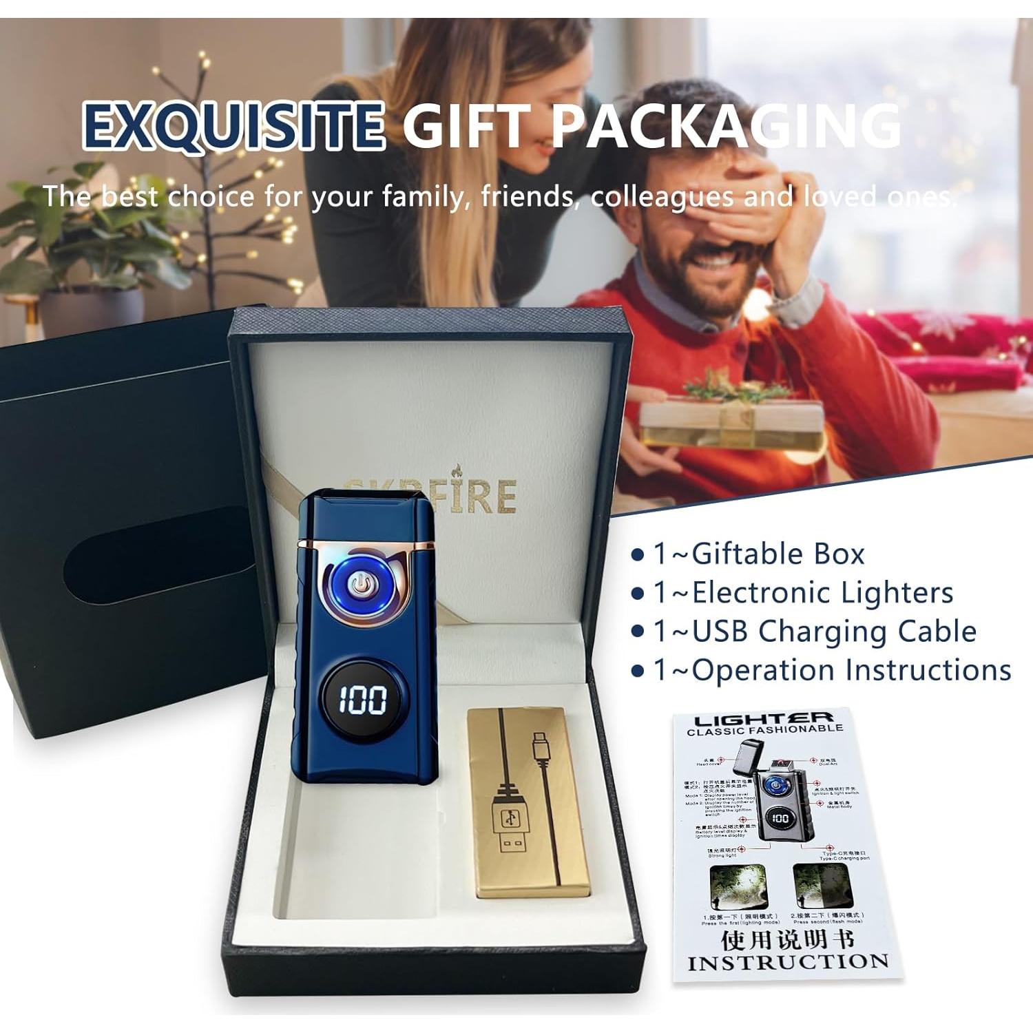 Encendedor Plasma SKRFIRE Recargable Antiviento LED Azul