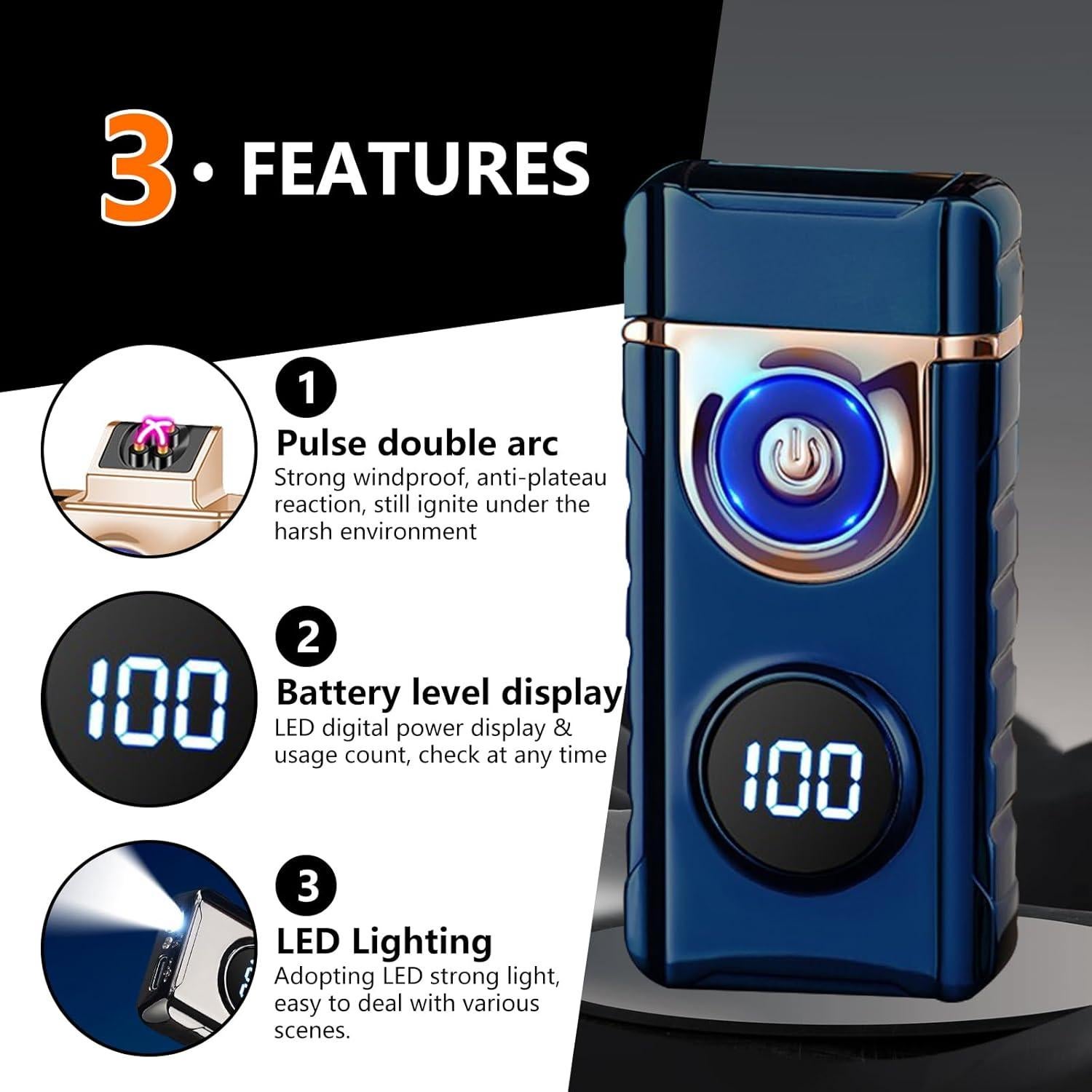 Encendedor Plasma SKRFIRE Recargable Antiviento LED Azul